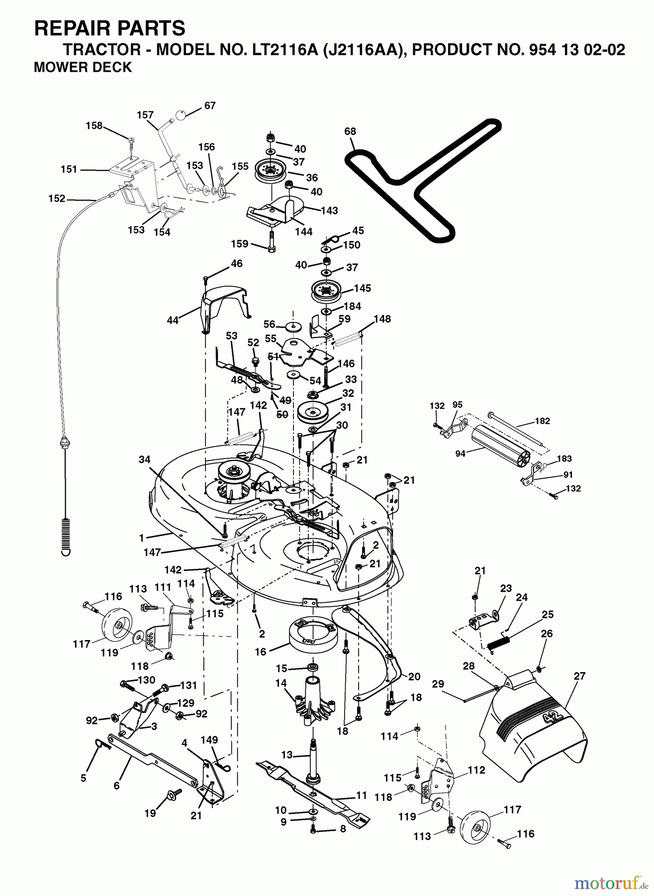 Jonsered Rasen und Garten Traktoren LT2116 A (J2116AA, 954130202) - Jonsered Lawn & Garden Tractor (2003-01) MOWER DECK / CUTTING DECK