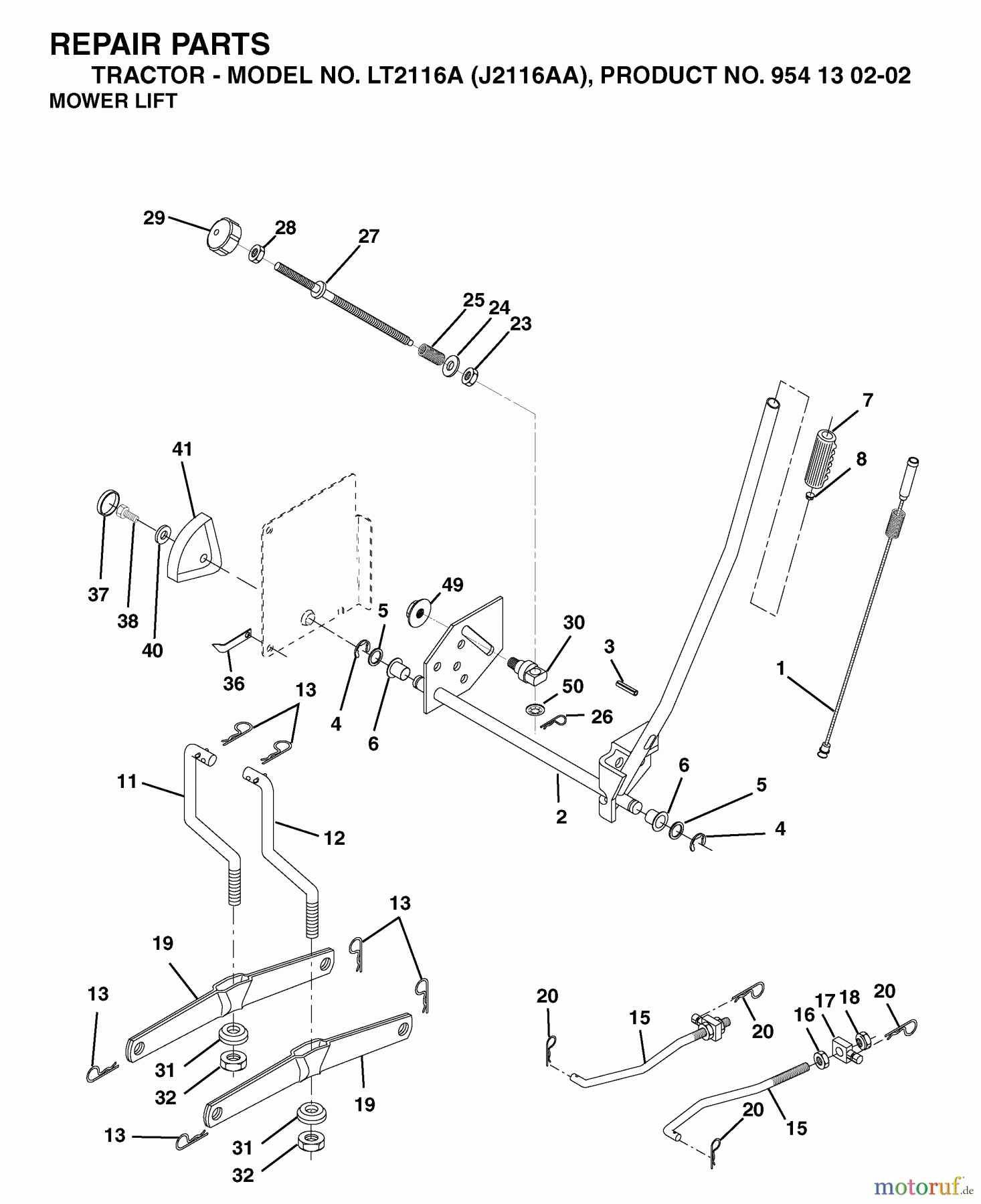 Jonsered Rasen und Garten Traktoren LT2116 A (J2116AA, 954130202) - Jonsered Lawn & Garden Tractor (2003-01) MOWER LIFT / DECK LIFT