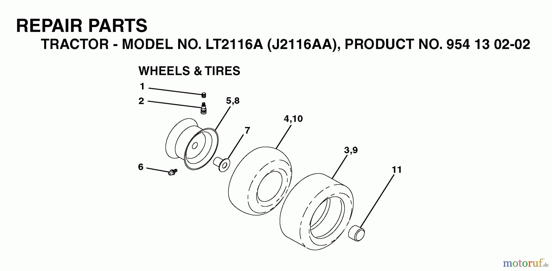  Jonsered Rasen  und Garten Traktoren LT2116 A (J2116AA, 954130202) - Jonsered Lawn & Garden Tractor (2003-01) WHEELS TIRES