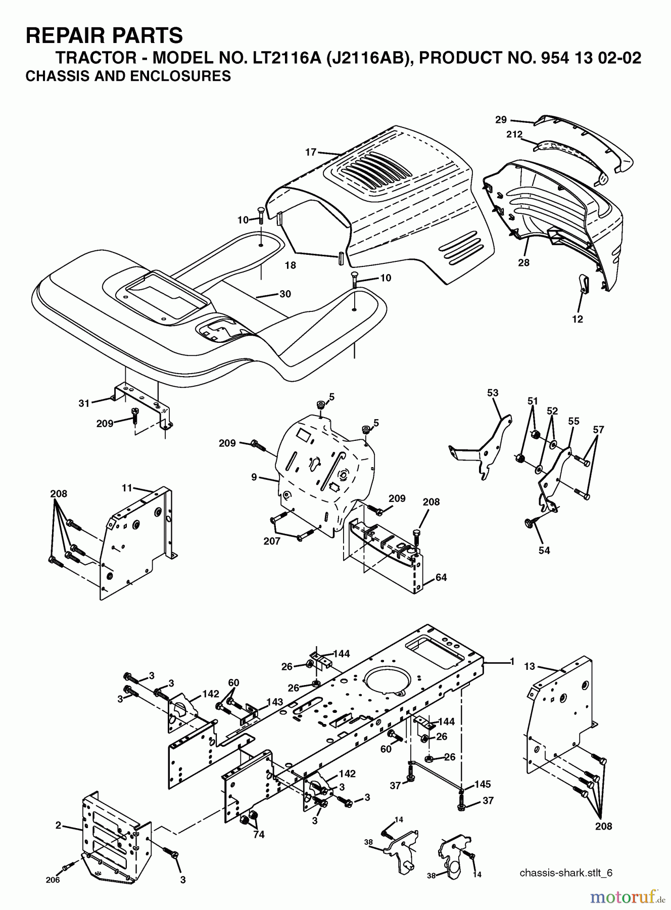  Jonsered Rasen  und Garten Traktoren LT2116 A (J2116AB, 954130202) - Jonsered Lawn & Garden Tractor (2003-01) CHASSIS ENCLOSURES