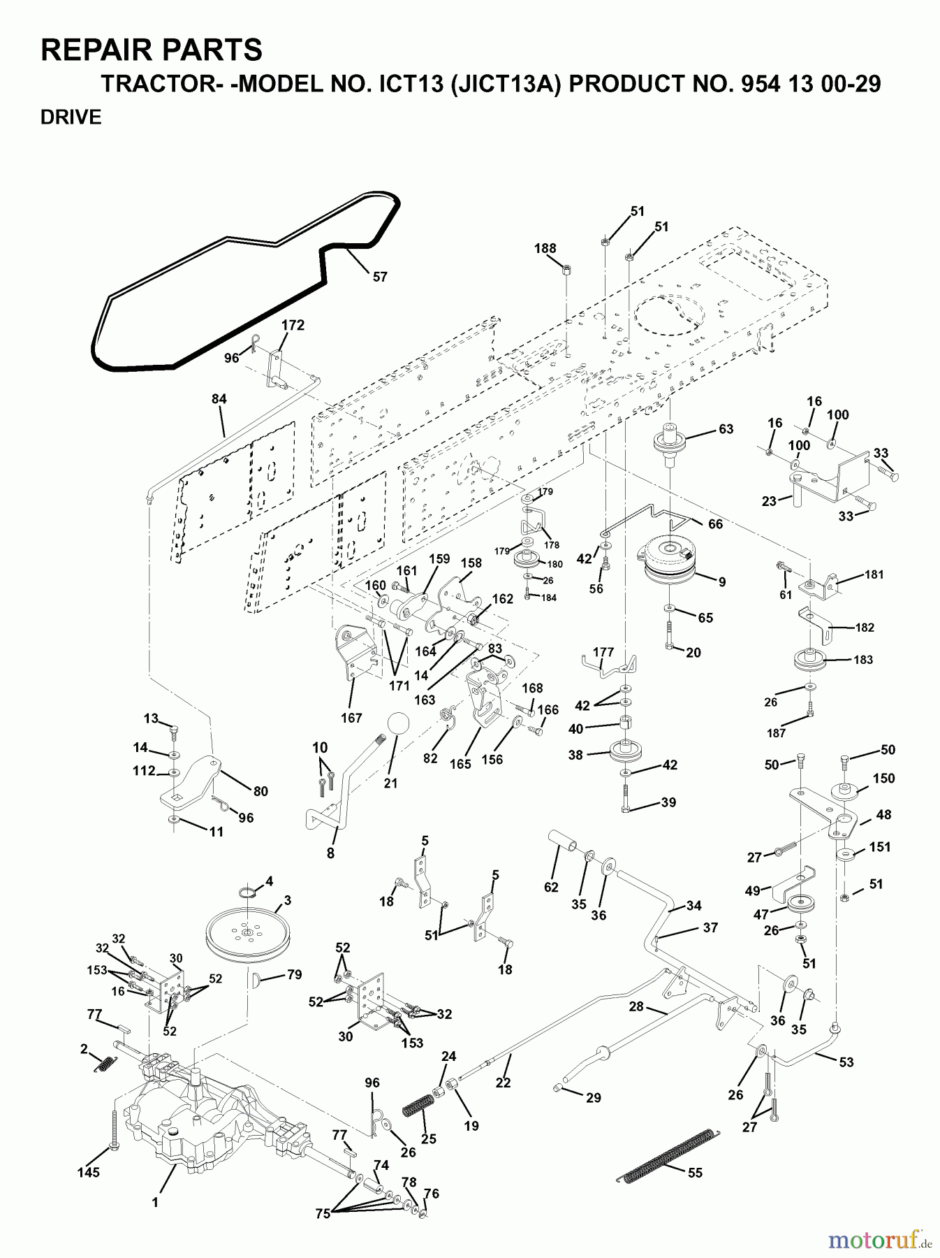Jonsered Rasen und Garten Traktoren ICT13 (JICT13A, 954130029) - Jonsered Lawn & Garden Tractor (1999-03) DRIVE