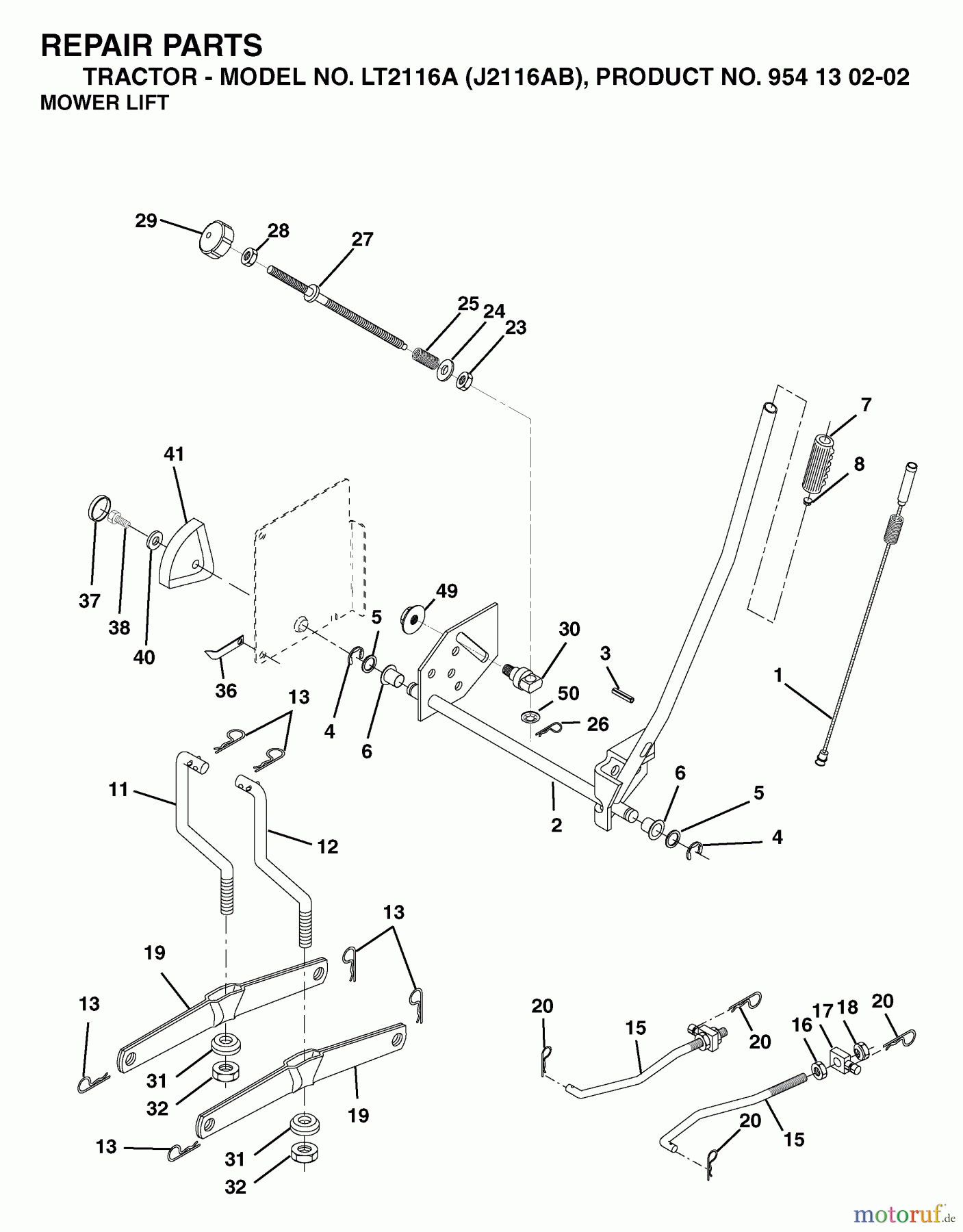 Jonsered Rasen und Garten Traktoren LT2116 A (J2116AB, 954130202) - Jonsered Lawn & Garden Tractor (2003-01) MOWER LIFT / DECK LIFT