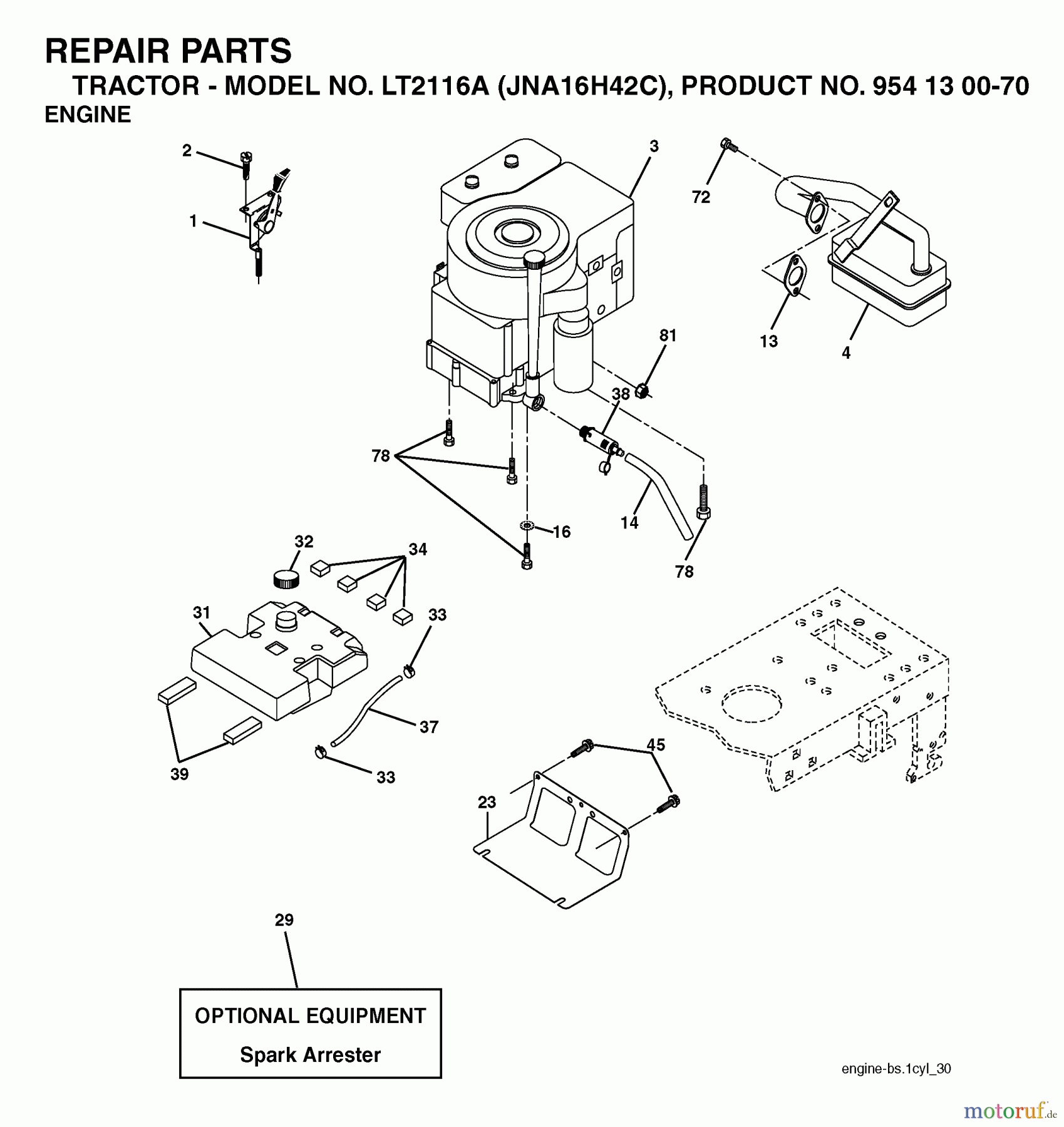  Jonsered Rasen  und Garten Traktoren LT2116 A (JNA16H42C, 954130070) - Jonsered Lawn & Garden Tractor (2003-05) ENGINE
