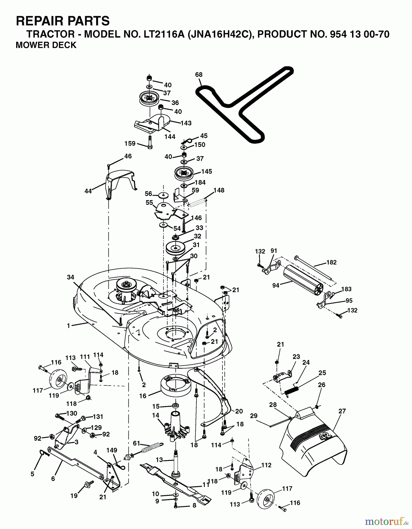 Jonsered Rasen und Garten Traktoren LT2116 A (JNA16H42C, 954130070) - Jonsered Lawn & Garden Tractor (2003-05) MOWER DECK / CUTTING DECK