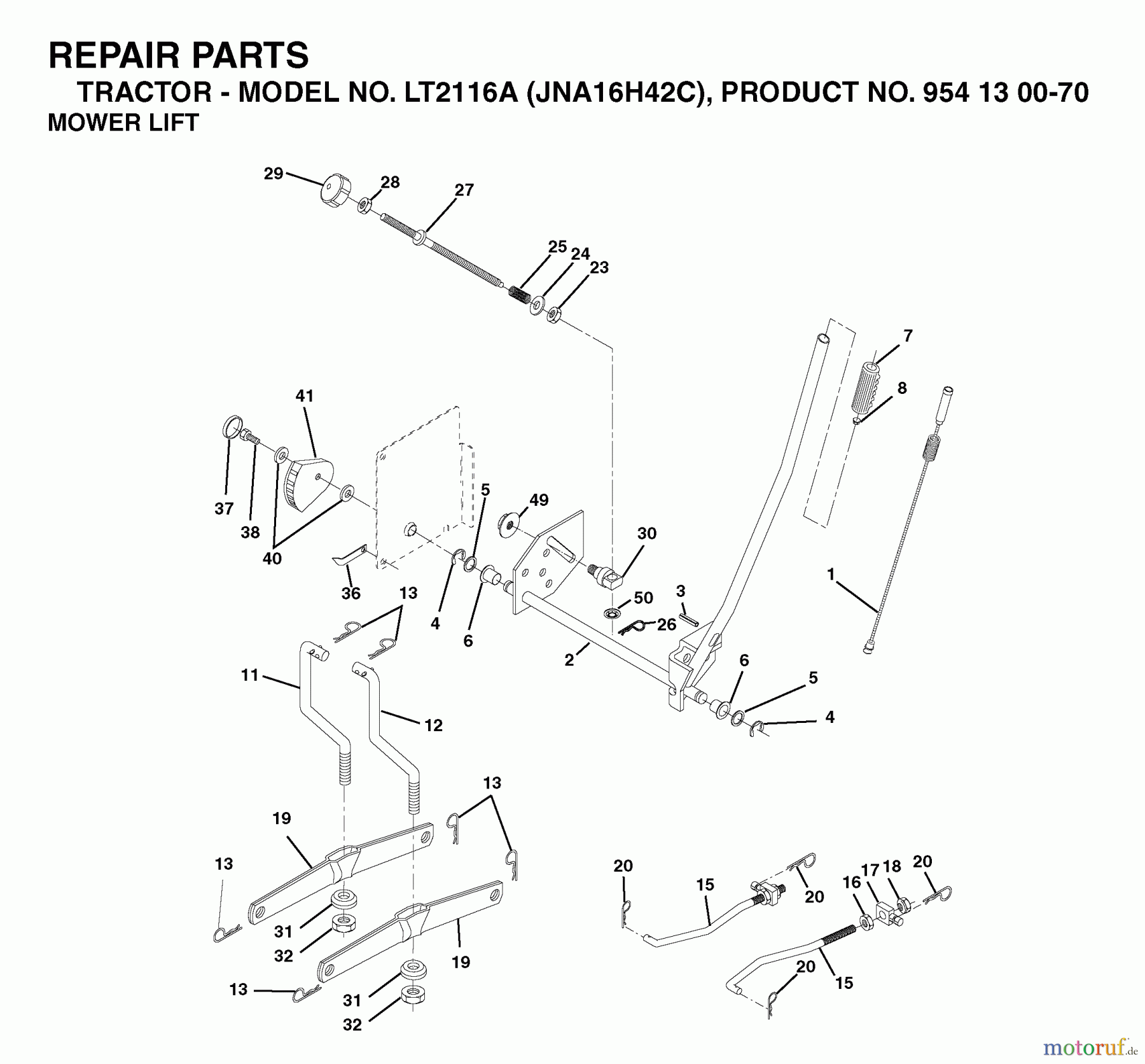 Jonsered Rasen und Garten Traktoren LT2116 A (JNA16H42C, 954130070) - Jonsered Lawn & Garden Tractor (2003-05) MOWER LIFT / DECK LIFT