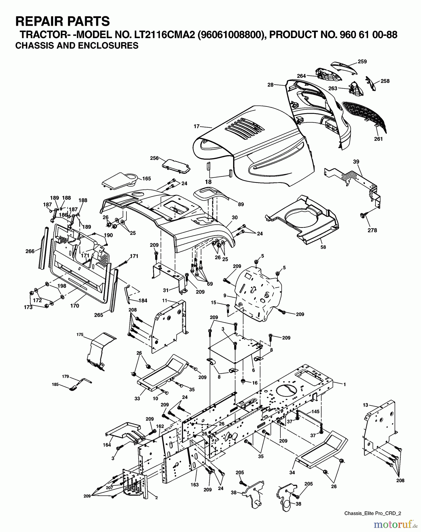 Jonsered Rasen und Garten Traktoren LT2116 CMA2 (96061008800) - Jonsered Lawn & Garden Tractor (2006-02) CHASSIS ENCLOSURES