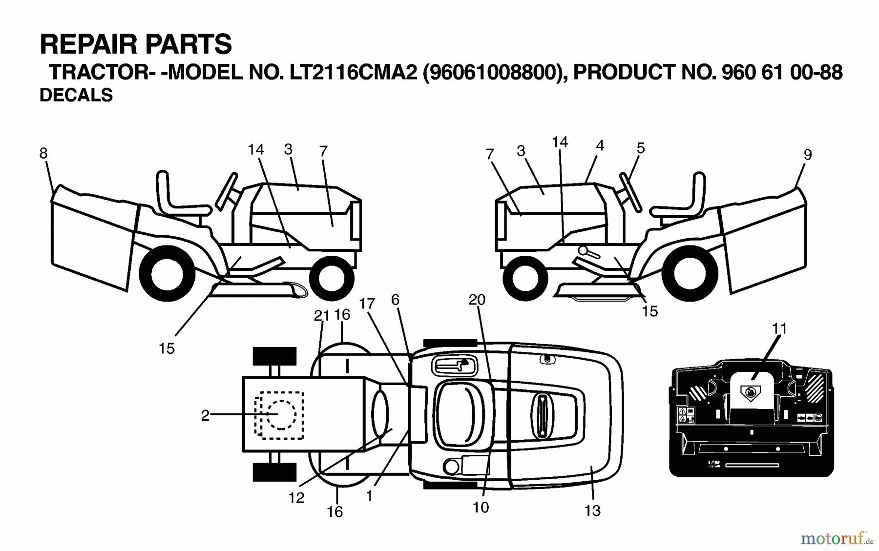 Jonsered Rasen und Garten Traktoren LT2116 CMA2 (96061008800) - Jonsered Lawn & Garden Tractor (2006-02) DECALS