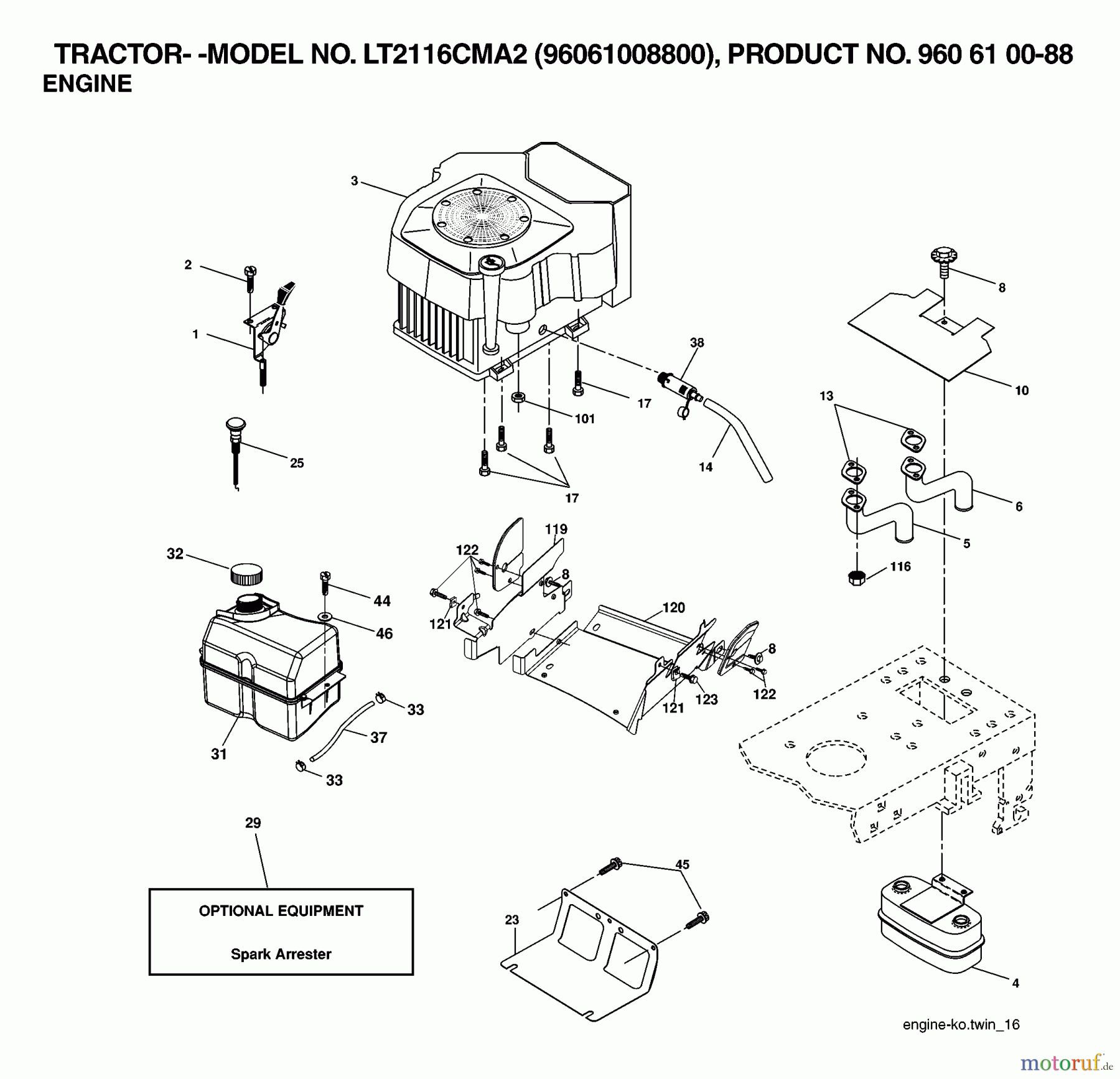  Jonsered Rasen  und Garten Traktoren LT2116 CMA2 (96061008800) - Jonsered Lawn & Garden Tractor (2006-02) ENGINE CUTTING EQUIPMENT