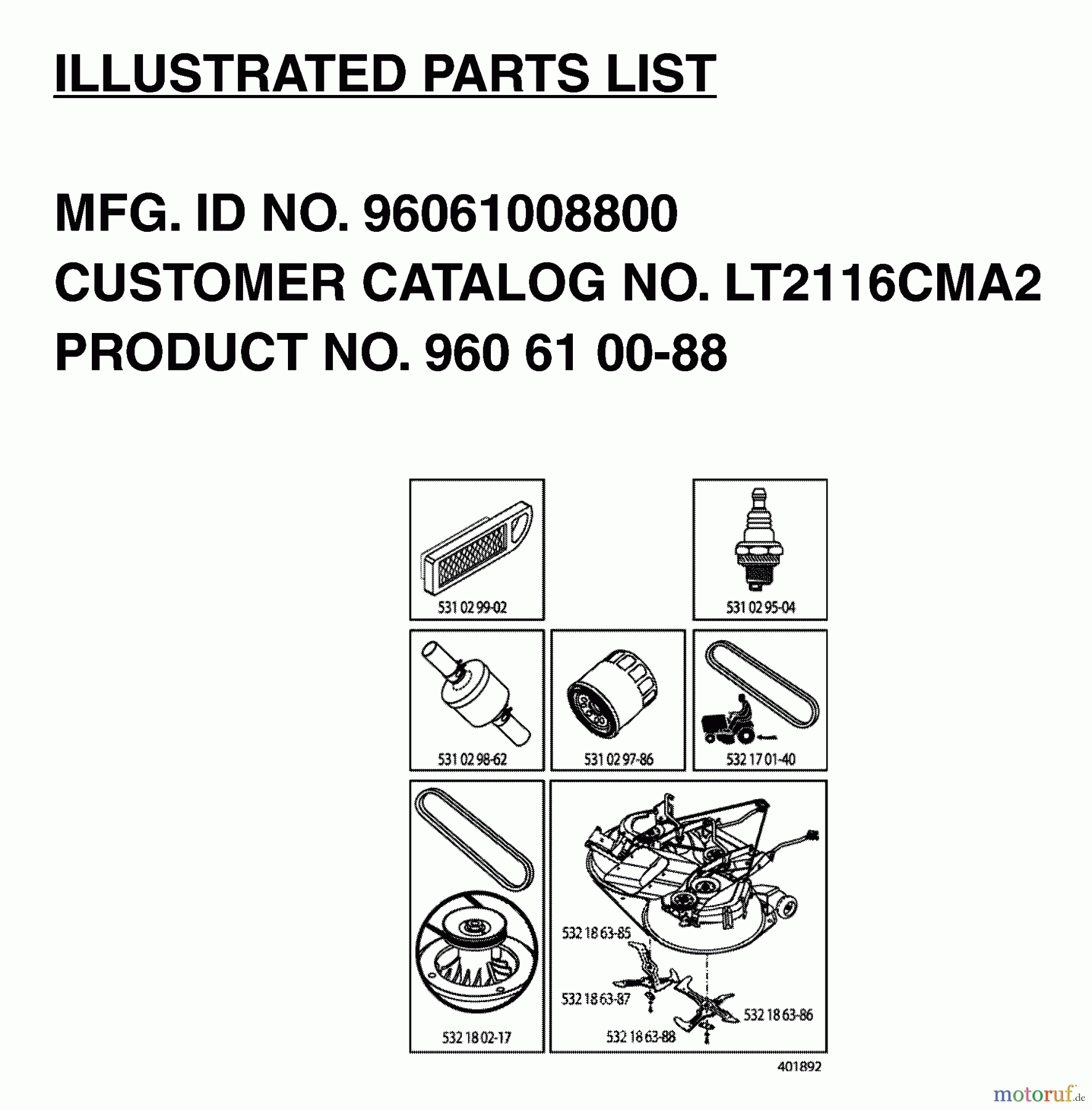 Jonsered Rasen und Garten Traktoren LT2116 CMA2 (96061008800) - Jonsered Lawn & Garden Tractor (2006-02) FREQUENTLY USED PARTS