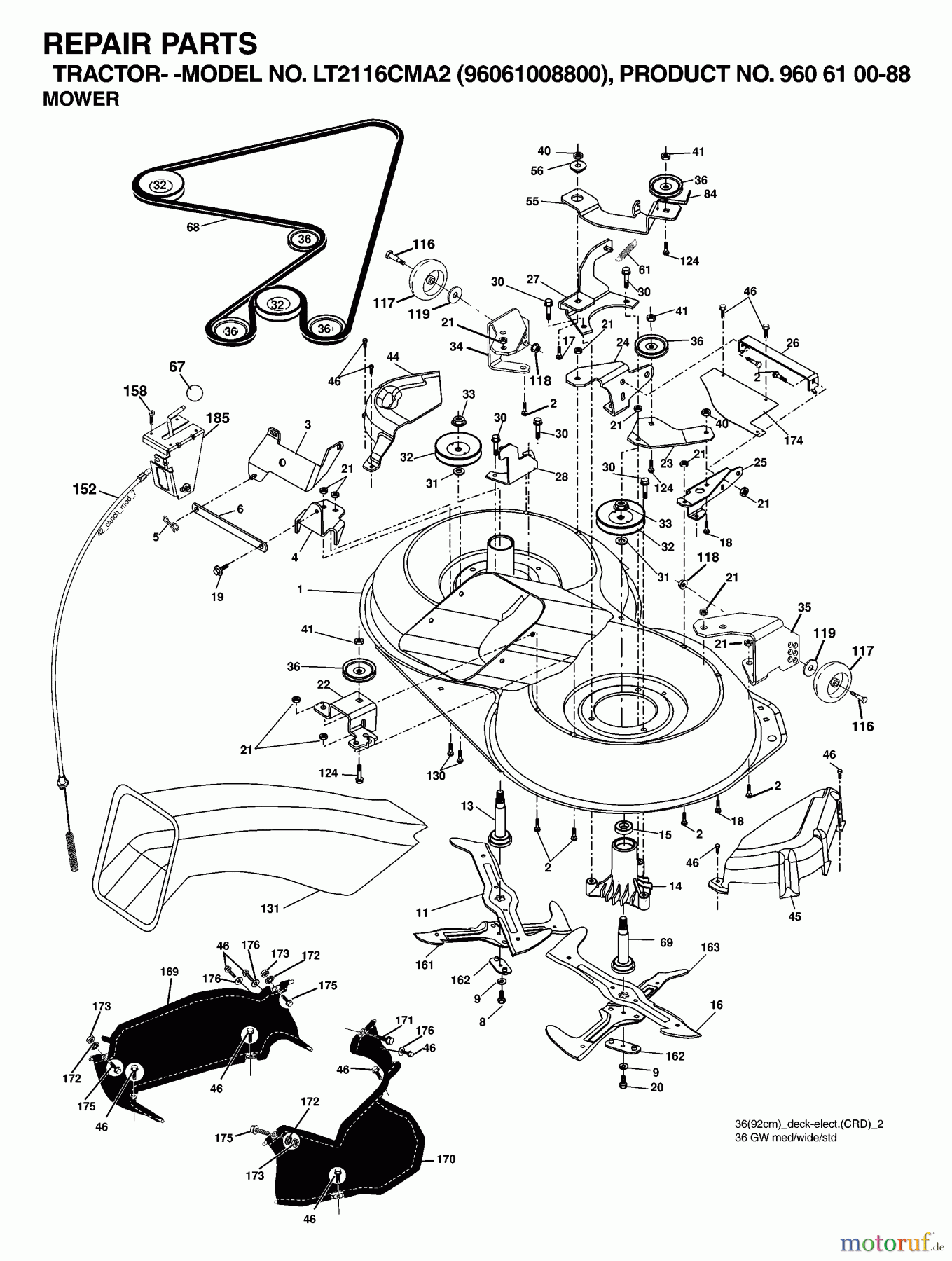 Jonsered Rasen und Garten Traktoren LT2116 CMA2 (96061008800) - Jonsered Lawn & Garden Tractor (2006-02) MOWER DECK / CUTTING DECK