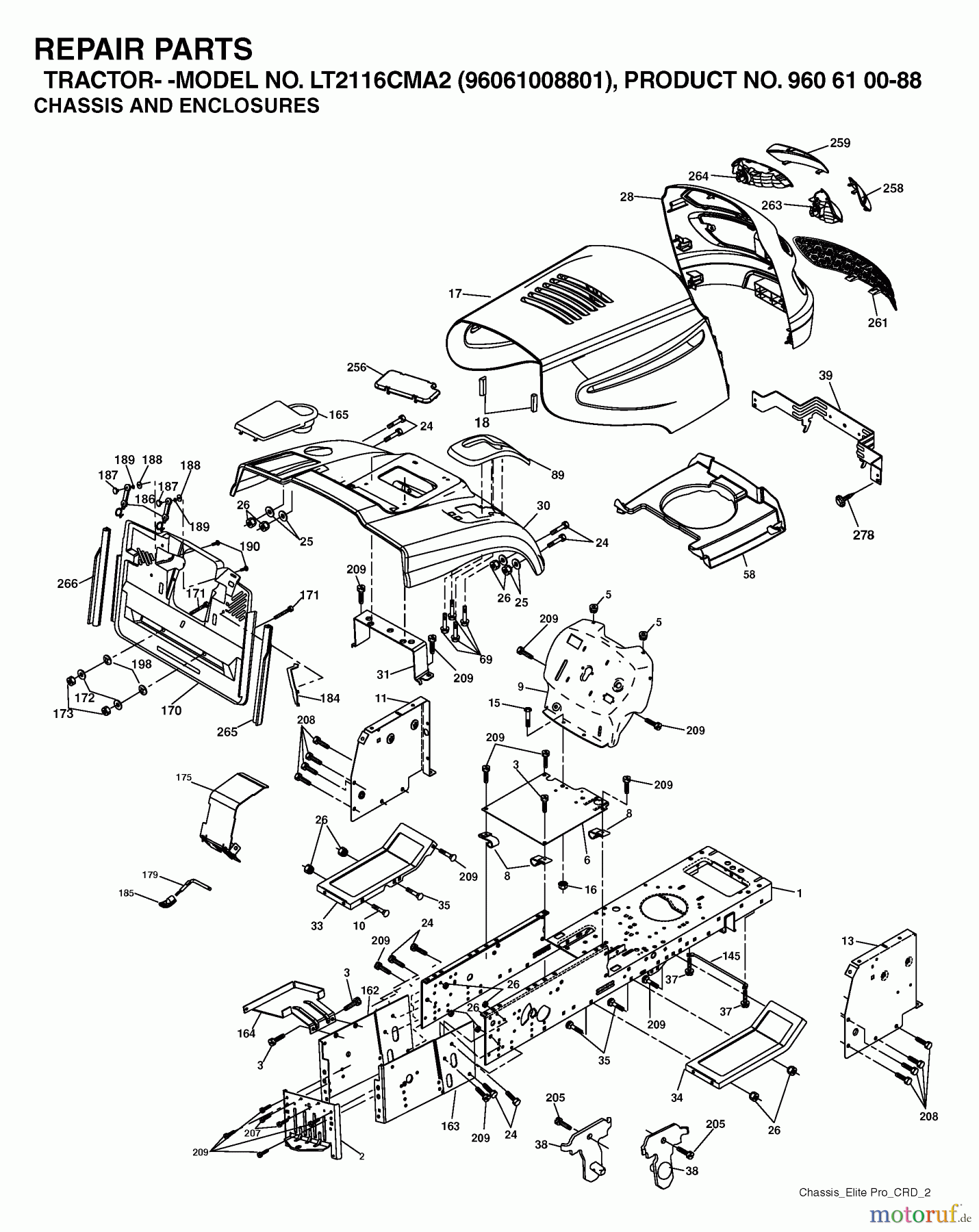 Jonsered Rasen und Garten Traktoren LT2116 CMA2 (96061008801) - Jonsered Lawn & Garden Tractor (2006-06) CHASSIS ENCLOSURES