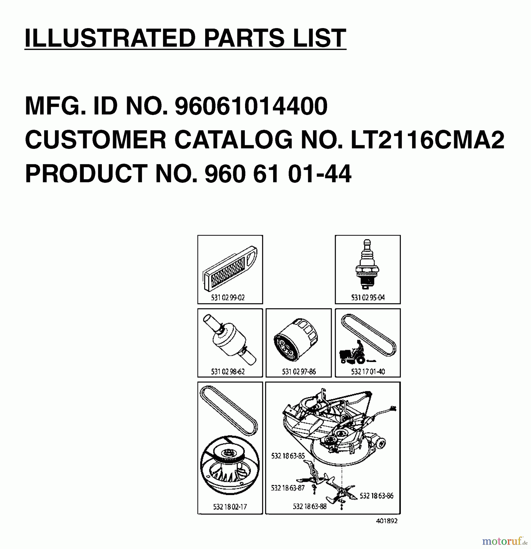 Jonsered Rasen und Garten Traktoren LT2116 CMA2 (96061014400) - Jonsered Lawn & Garden Tractor (2006-02) FREQUENTLY USED PARTS