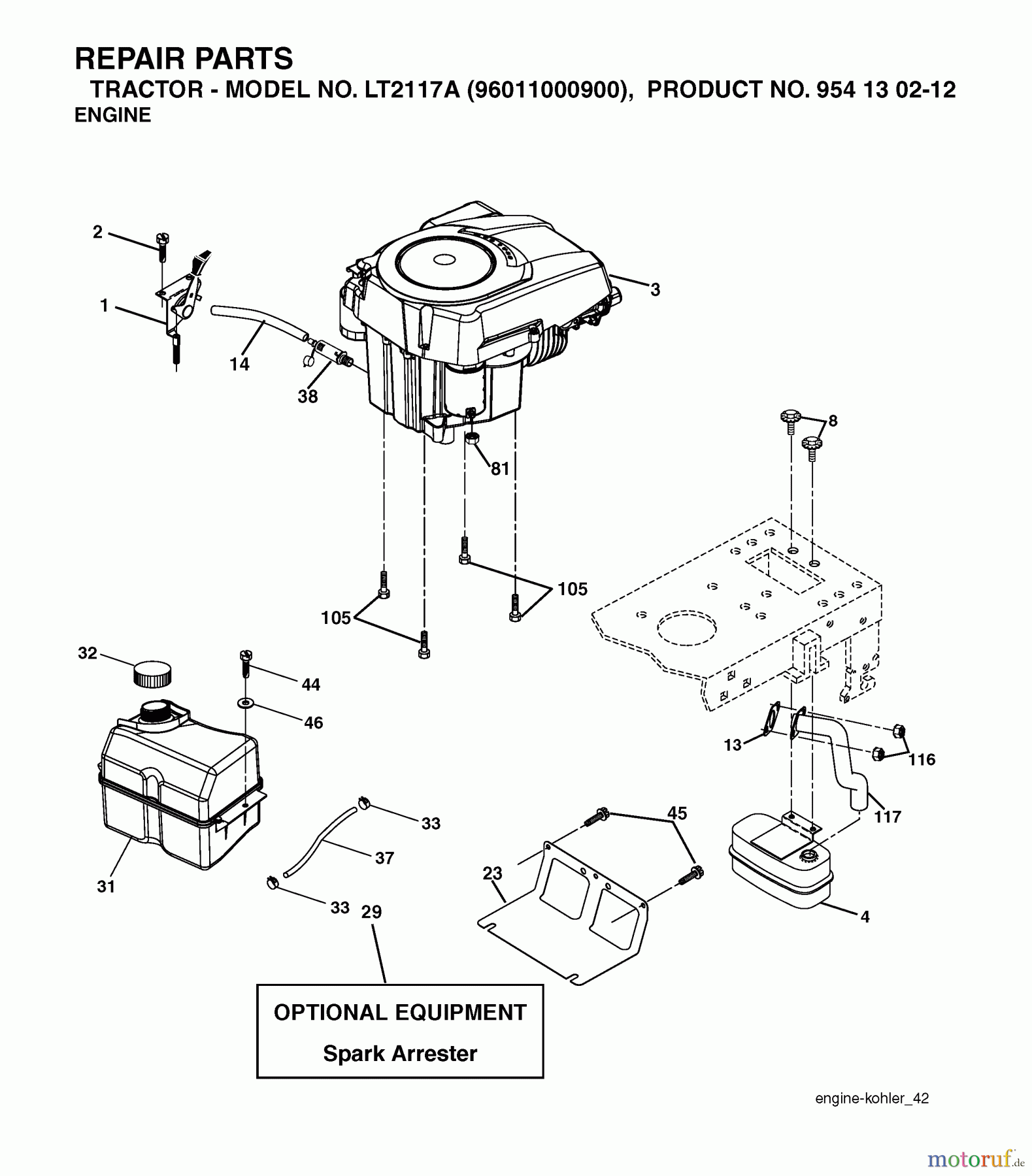 Jonsered Rasen und Garten Traktoren LT2117 A (96011000900) - Jonsered Lawn & Garden Tractor (2005-01) ENGINE