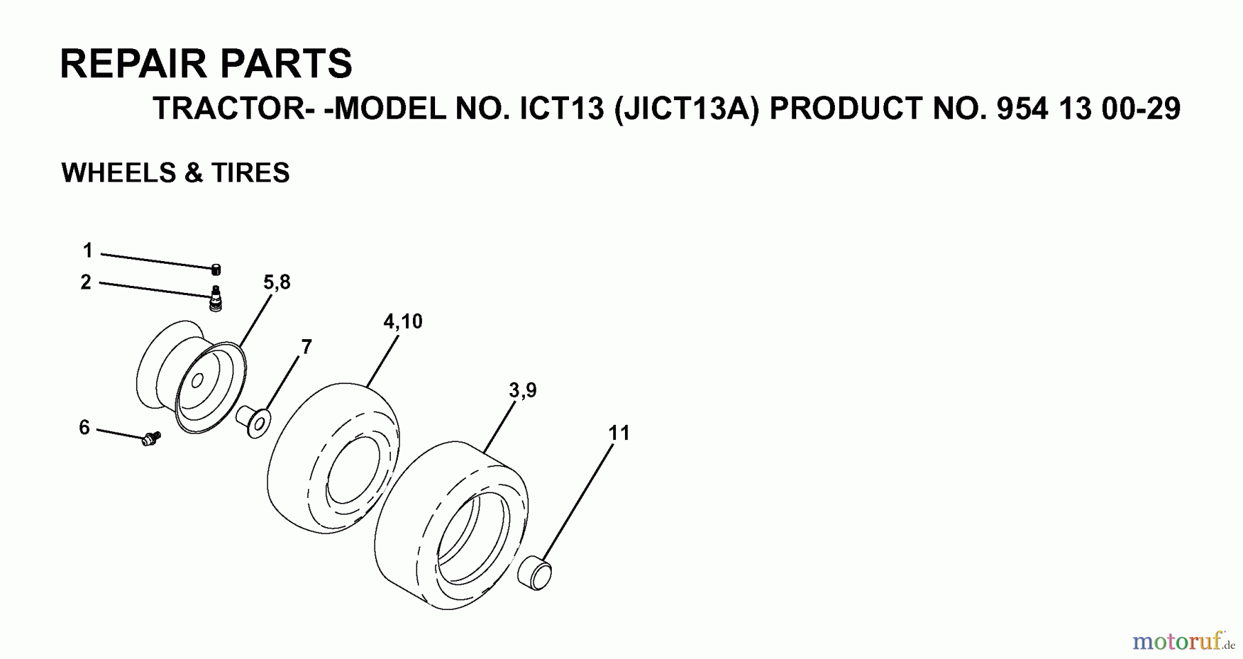Jonsered Rasen und Garten Traktoren ICT13 (JICT13A, 954130029) - Jonsered Lawn & Garden Tractor (1999-03) WHEELS TIRES
