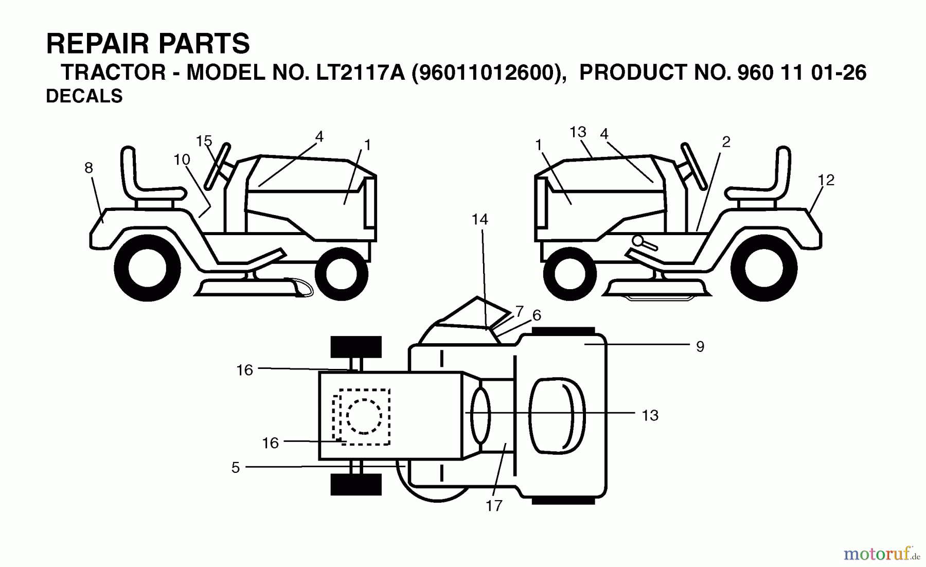  Jonsered Rasen  und Garten Traktoren LT2117 A (96011012600) - Jonsered Lawn & Garden Tractor (2006-01) DECALS