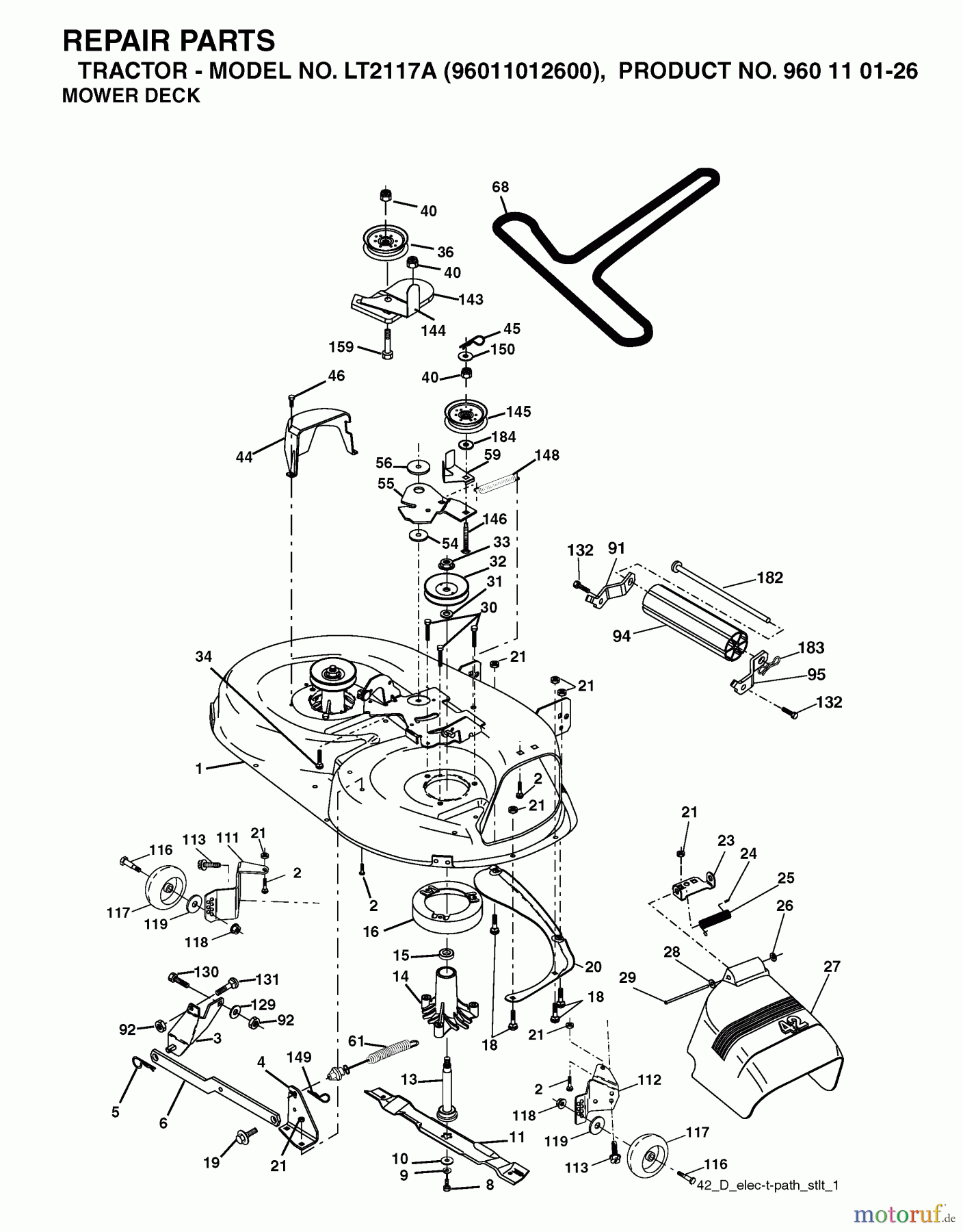 Jonsered Rasen und Garten Traktoren LT2117 A (96011012600) - Jonsered Lawn & Garden Tractor (2006-01) MOWER DECK / CUTTING DECK