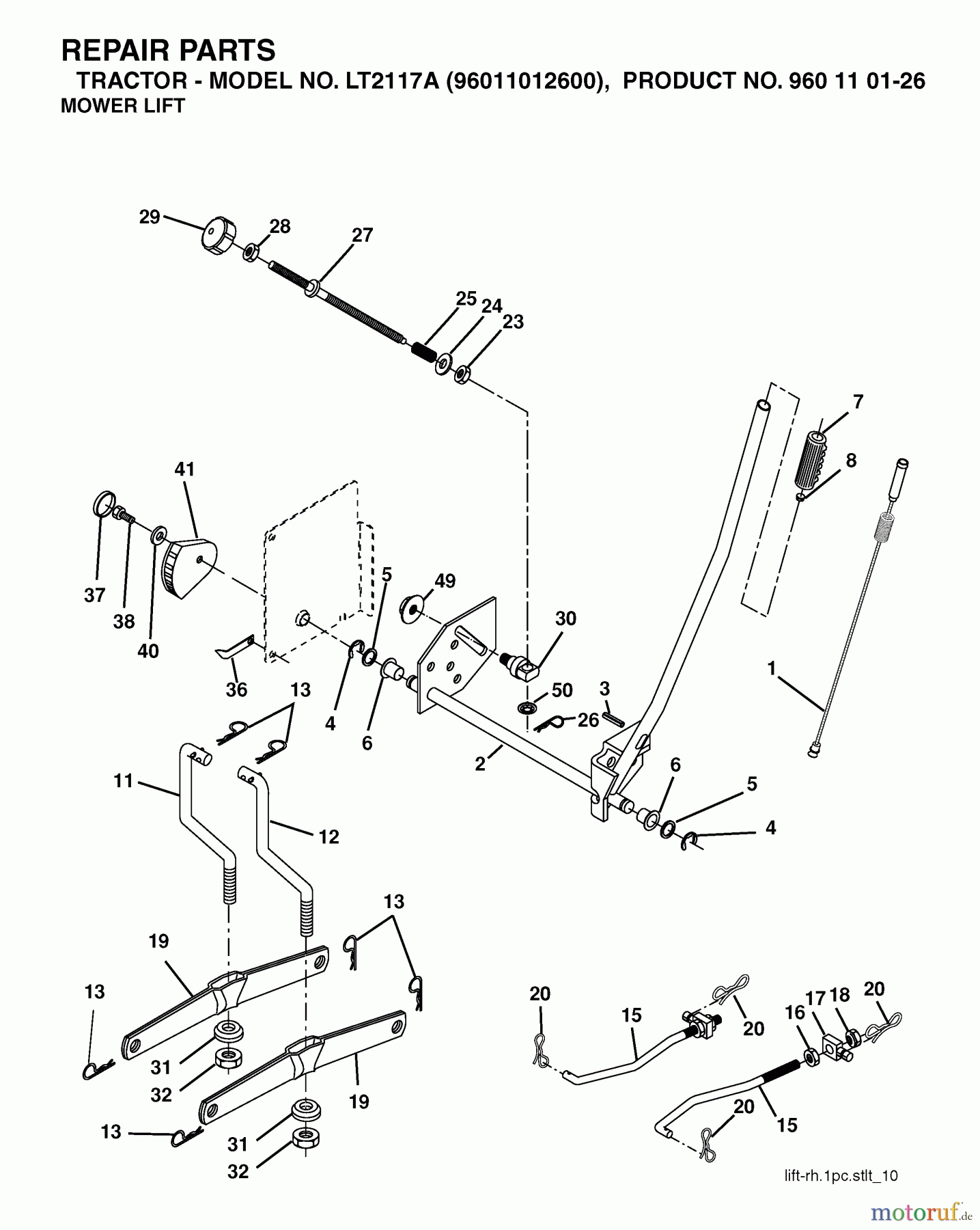 Jonsered Rasen und Garten Traktoren LT2117 A (96011012600) - Jonsered Lawn & Garden Tractor (2006-01) MOWER LIFT / DECK LIFT