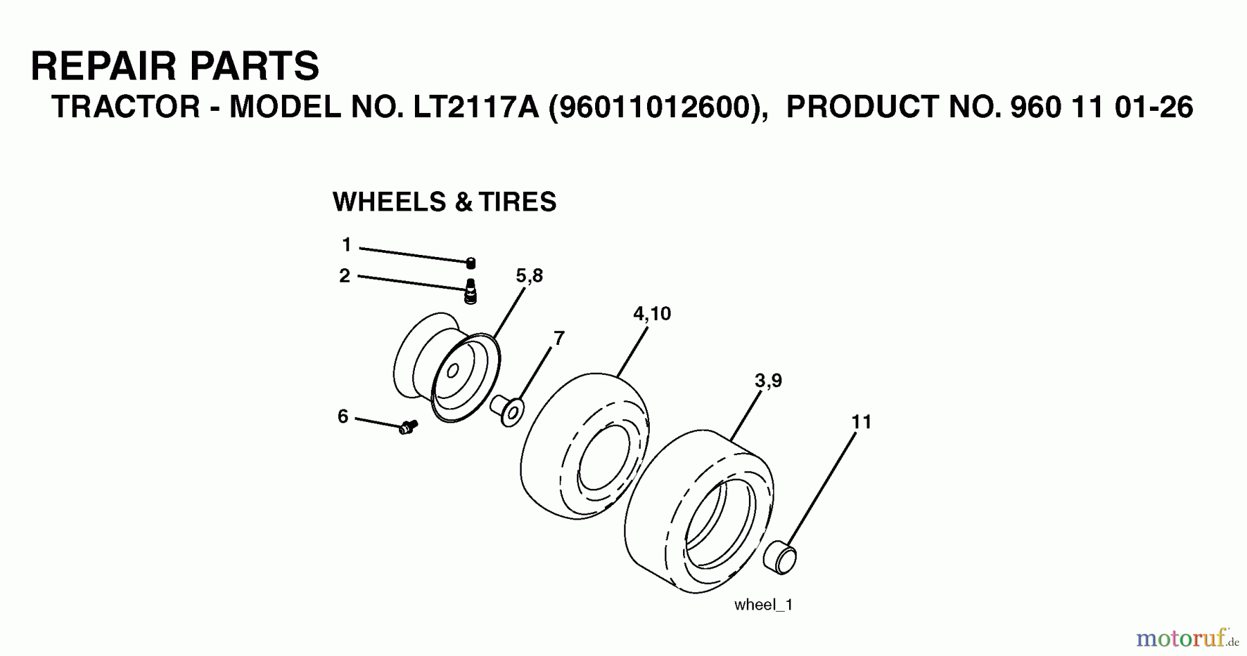 Jonsered Rasen und Garten Traktoren LT2117 A (96011012600) - Jonsered Lawn & Garden Tractor (2006-01) WHEELS TIRES