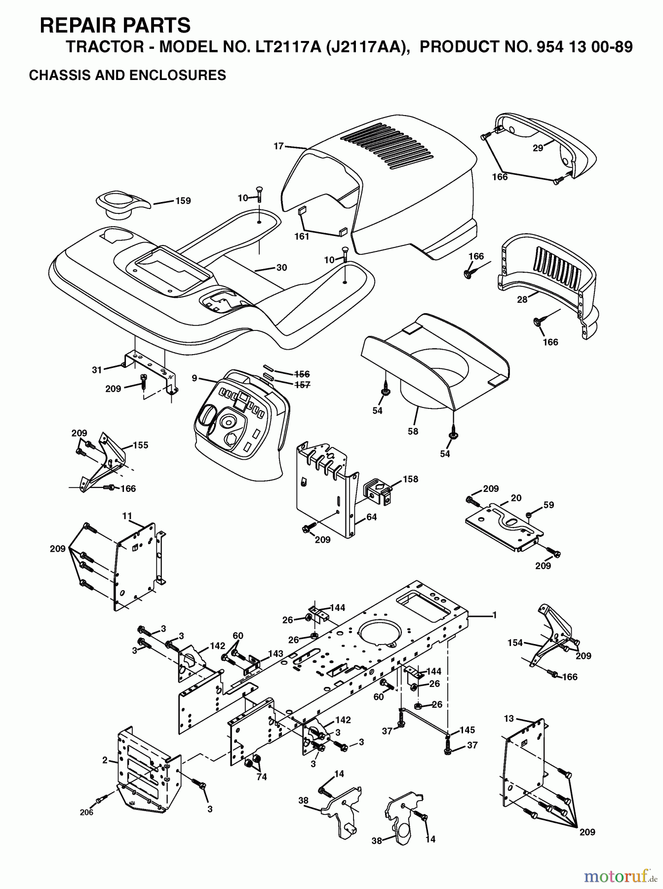 Jonsered Rasen und Garten Traktoren LT2117 A (J2117AA, 954130089) - Jonsered Lawn & Garden Tractor (2003-01) CHASSIS ENCLOSURES