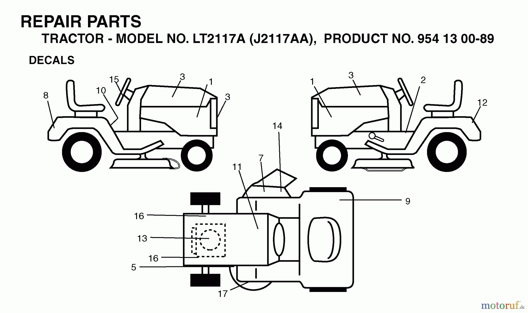 Jonsered Rasen und Garten Traktoren LT2117 A (J2117AA, 954130089) - Jonsered Lawn & Garden Tractor (2003-01) DECALS