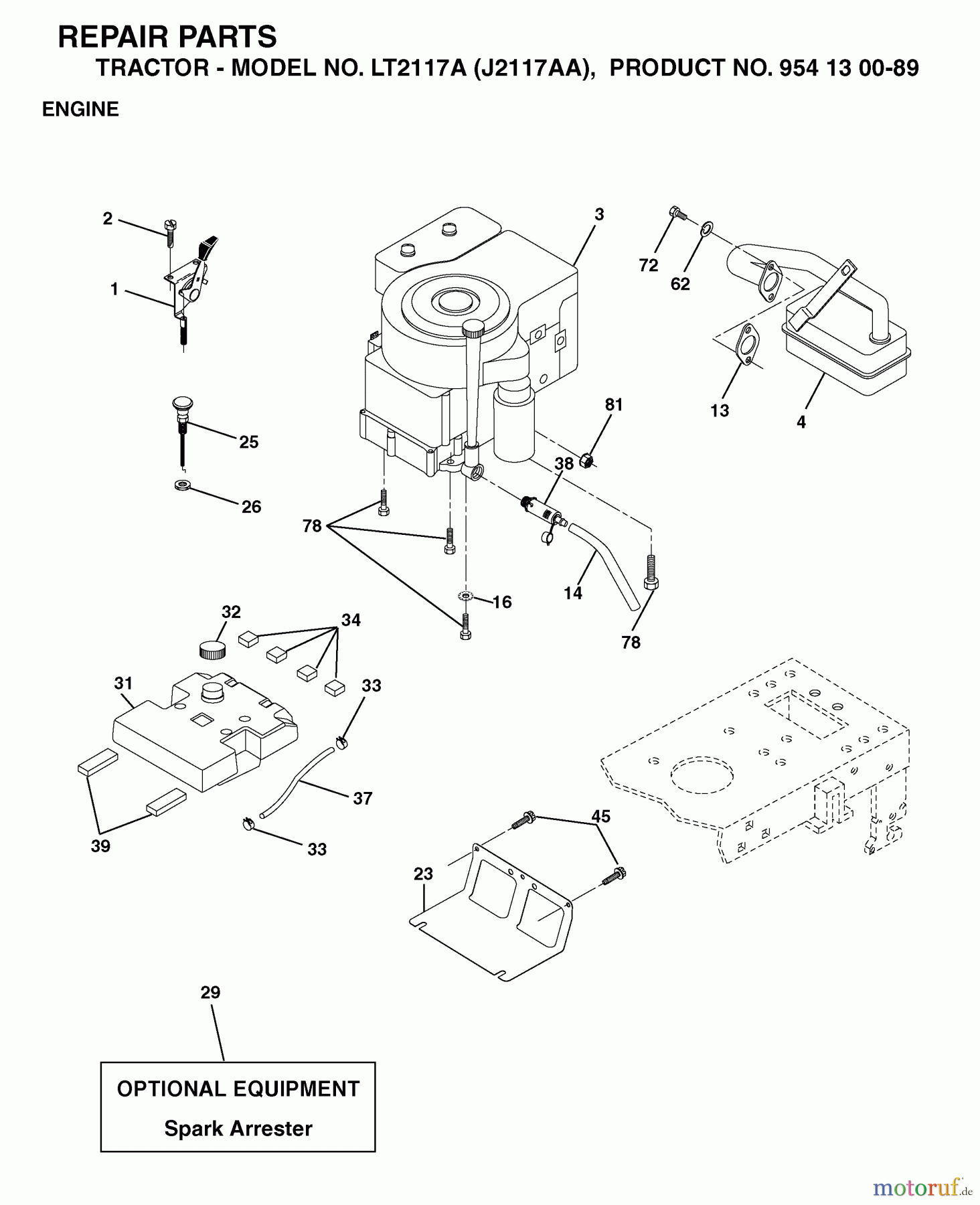 Jonsered Rasen und Garten Traktoren LT2117 A (J2117AA, 954130089) - Jonsered Lawn & Garden Tractor (2003-01) ENGINE