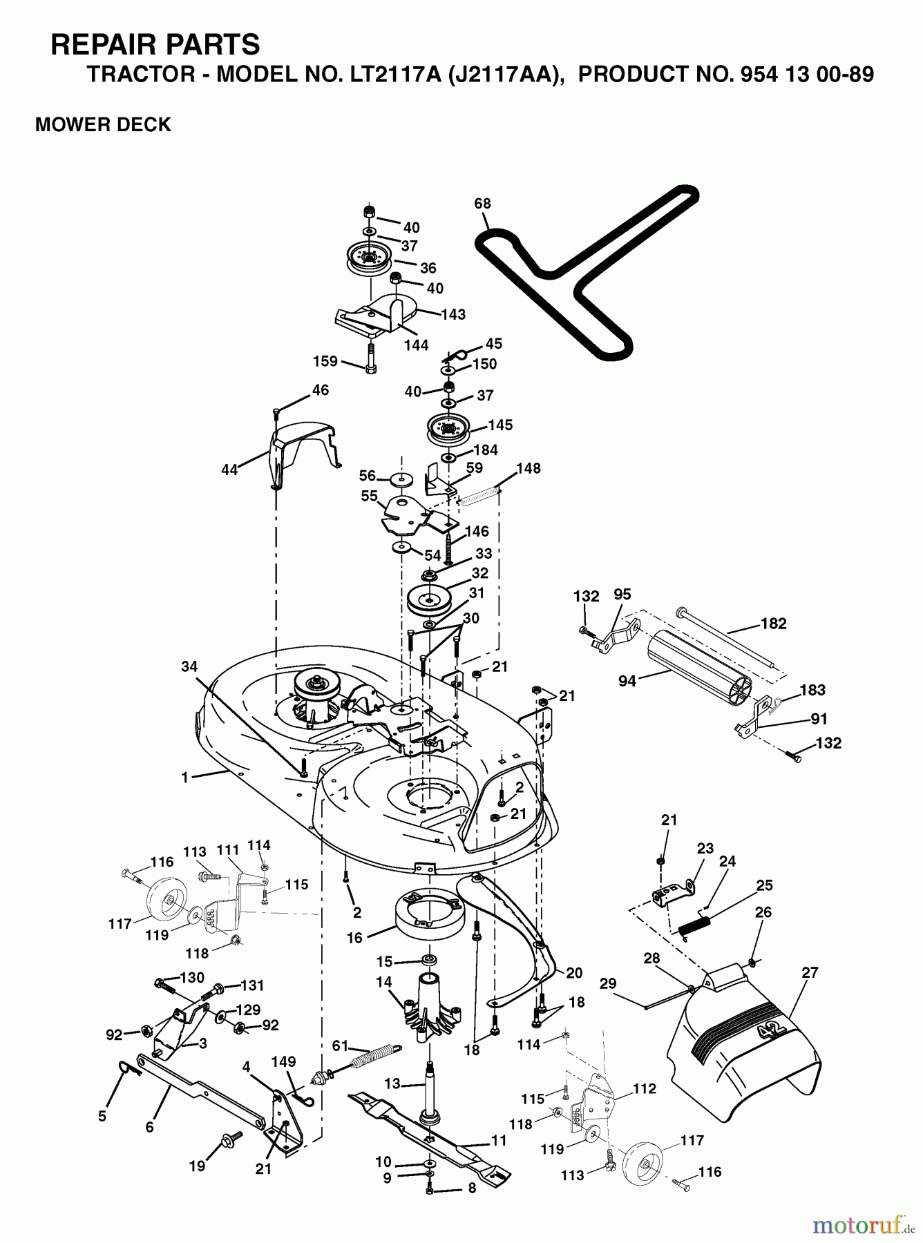 Jonsered Rasen und Garten Traktoren LT2117 A (J2117AA, 954130089) - Jonsered Lawn & Garden Tractor (2003-01) MOWER DECK / CUTTING DECK