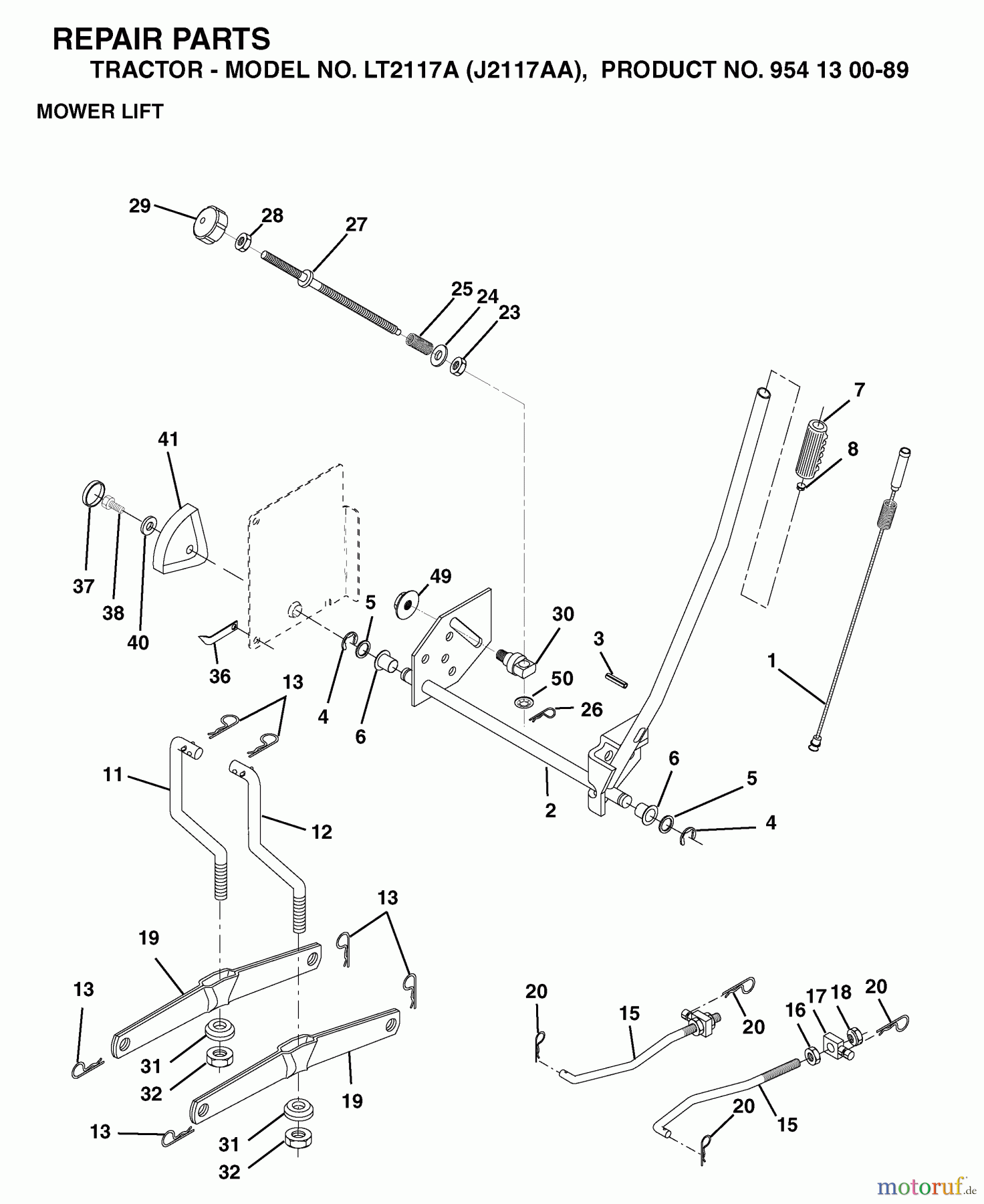 Jonsered Rasen und Garten Traktoren LT2117 A (J2117AA, 954130089) - Jonsered Lawn & Garden Tractor (2003-01) MOWER LIFT / DECK LIFT
