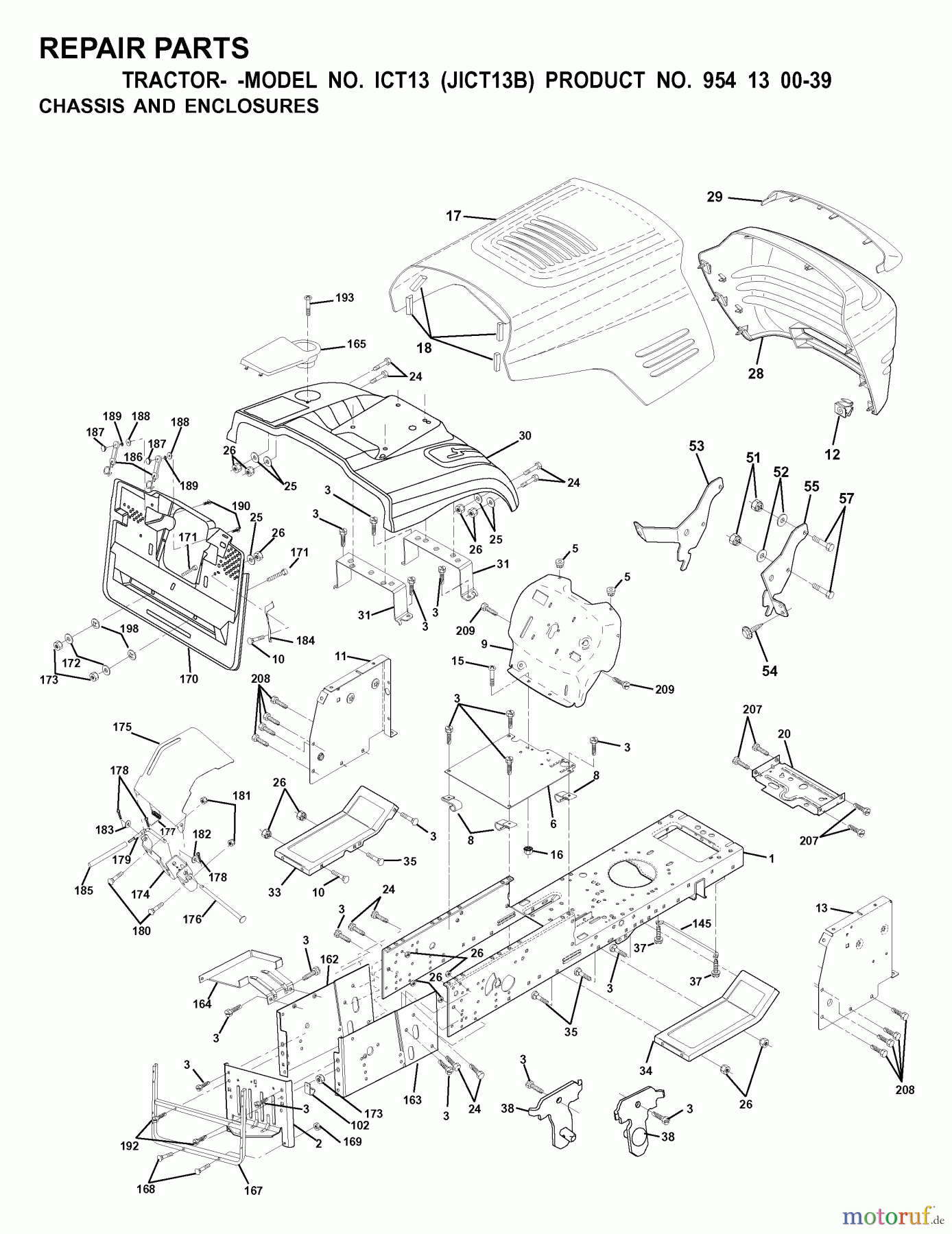  Jonsered Rasen  und Garten Traktoren ICT13 (JICT13B, 954130039) - Jonsered Lawn & Garden Tractor (2000-02) CHASSIS ENCLOSURES
