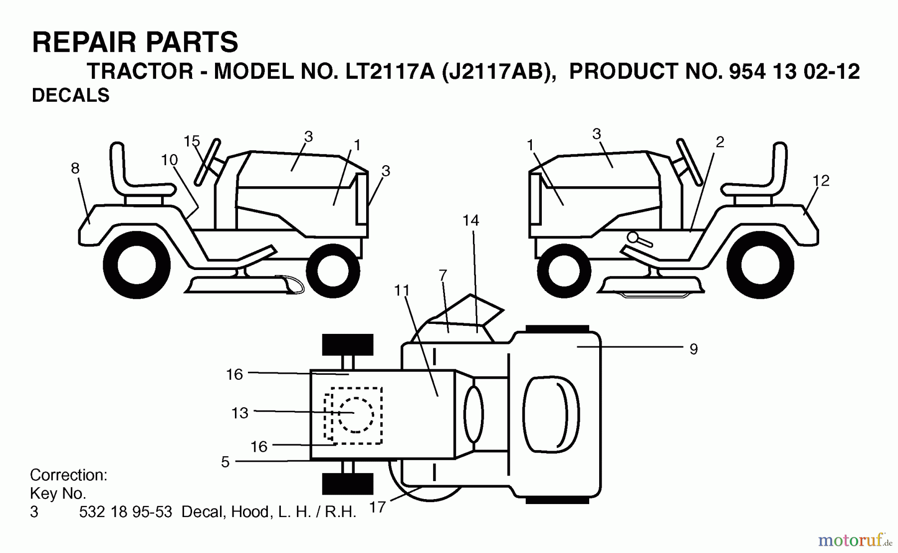  Jonsered Rasen  und Garten Traktoren LT2117 A (J2117AB, 954130212) - Jonsered Lawn & Garden Tractor (2004-01) DECALS