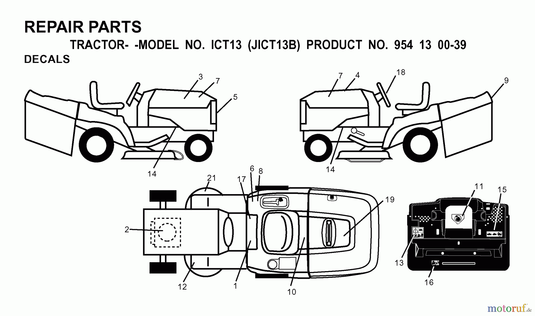 Jonsered Rasen und Garten Traktoren ICT13 (JICT13B, 954130039) - Jonsered Lawn & Garden Tractor (2000-02) DECALS