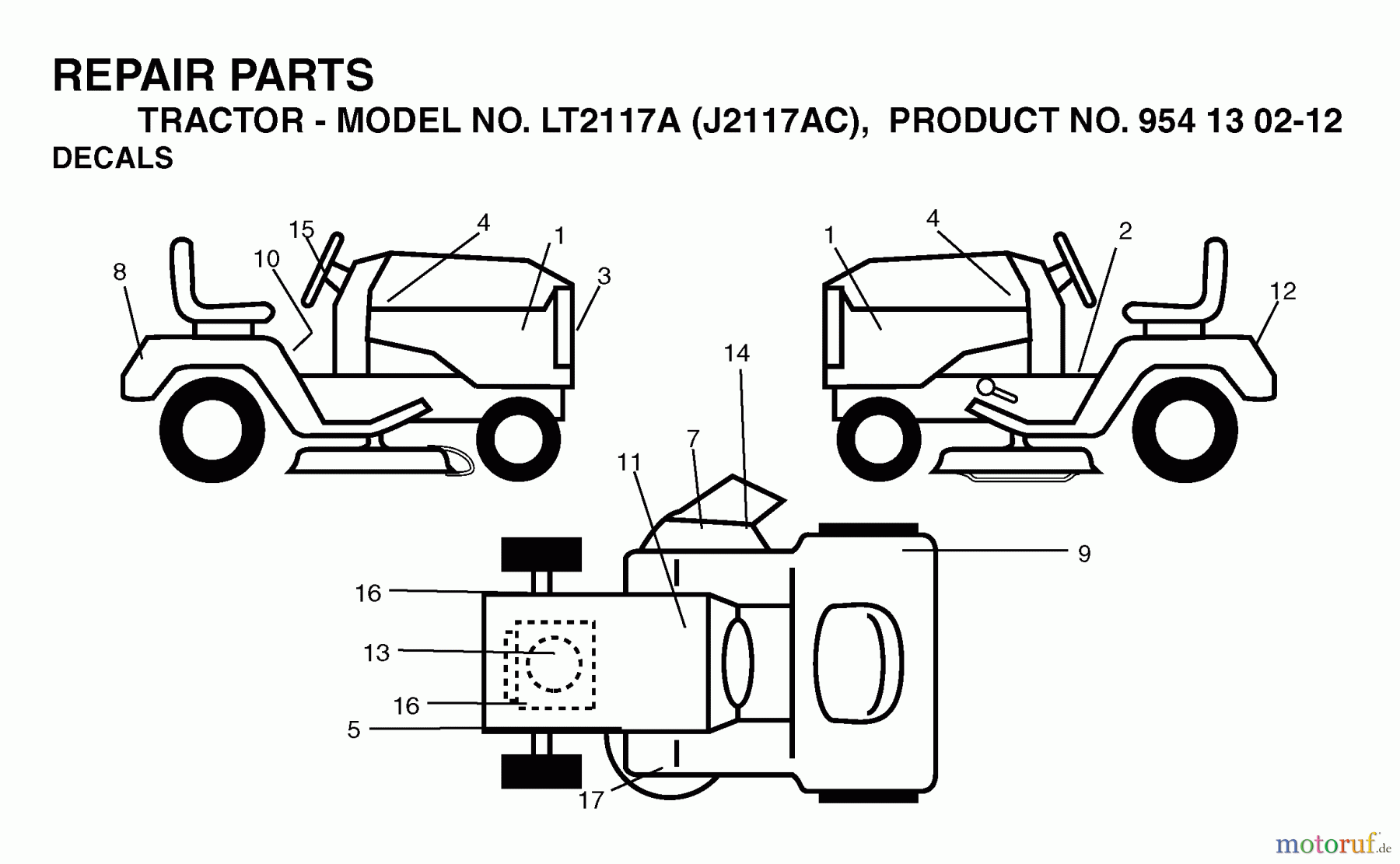  Jonsered Rasen  und Garten Traktoren LT2117 A (J2117AC, 954130212) - Jonsered Lawn & Garden Tractor (2004-06) DECALS