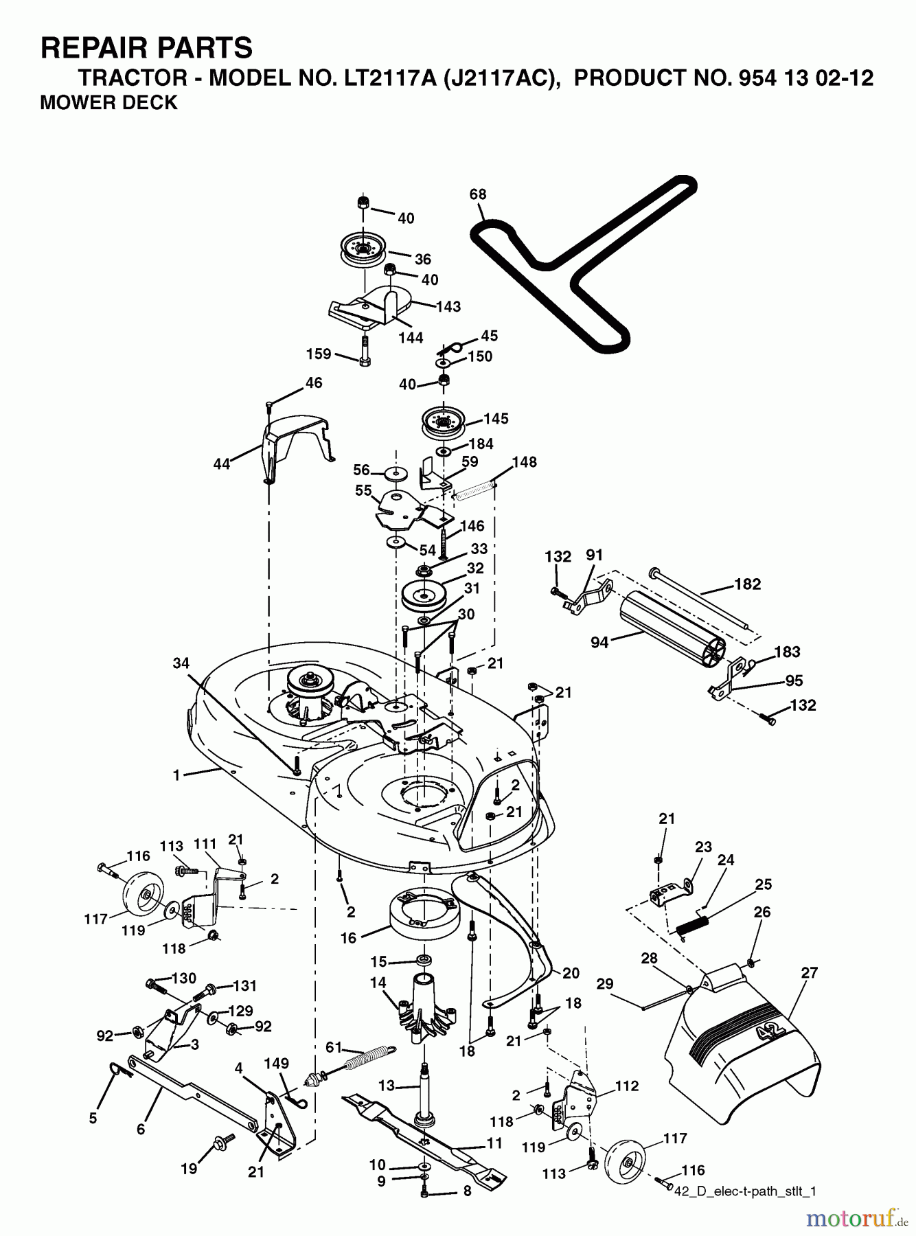 Jonsered Rasen und Garten Traktoren LT2117 A (J2117AC, 954130212) - Jonsered Lawn & Garden Tractor (2004-06) MOWER DECK / CUTTING DECK