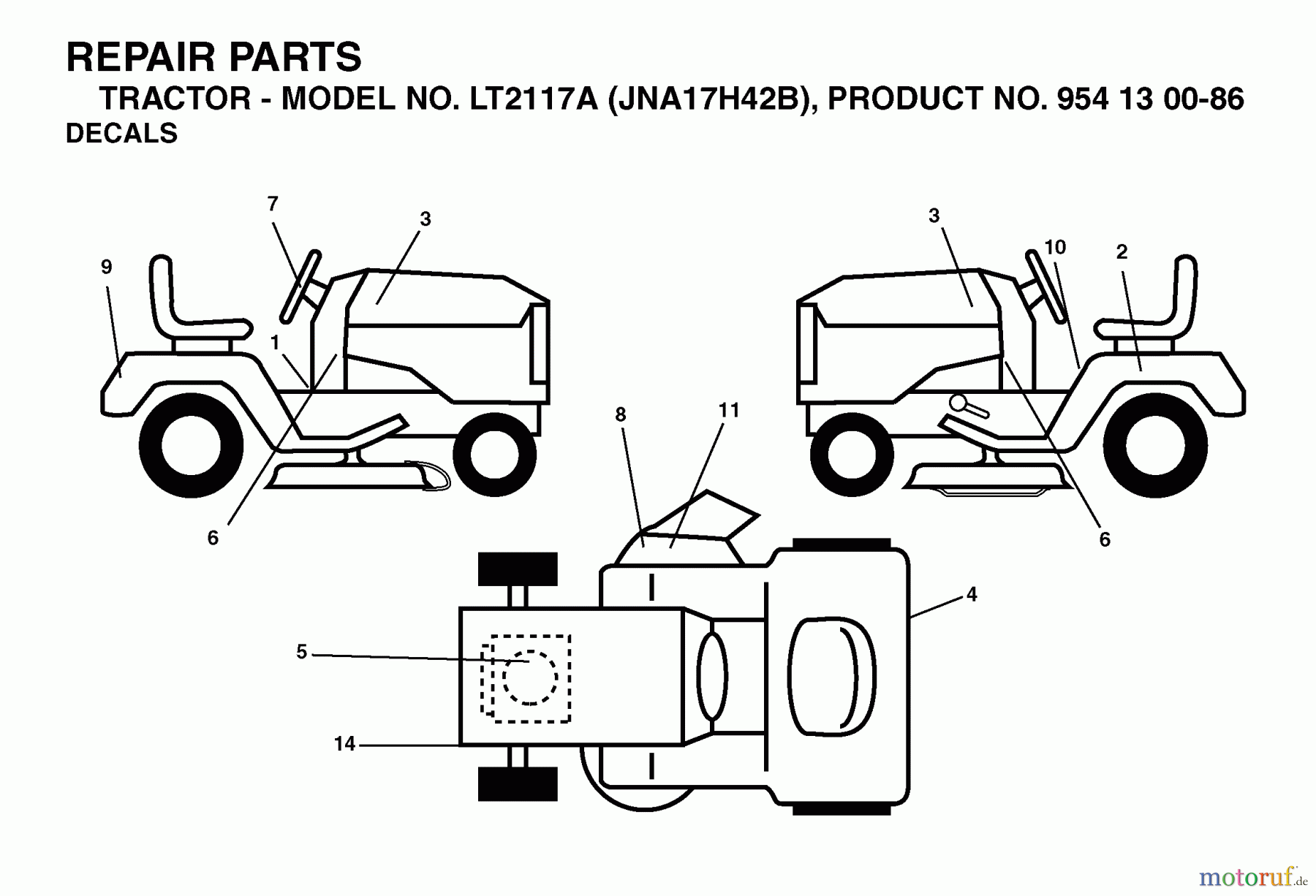 Jonsered Rasen und Garten Traktoren LT2117 A (JNA17H42B, 954130086) - Jonsered Lawn & Garden Tractor (2003-05) DECALS