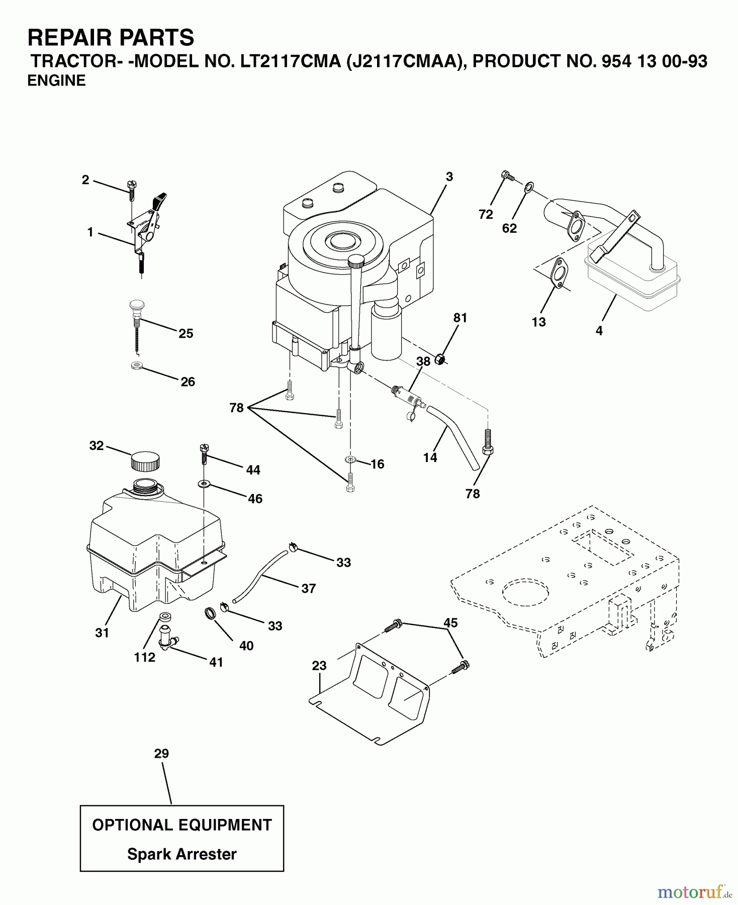 Jonsered Rasen und Garten Traktoren LT2117 CMA (J2117CMAA, 954130093) - Jonsered Lawn & Garden Tractor (2003-01) ENGINE CUTTING EQUIPMENT