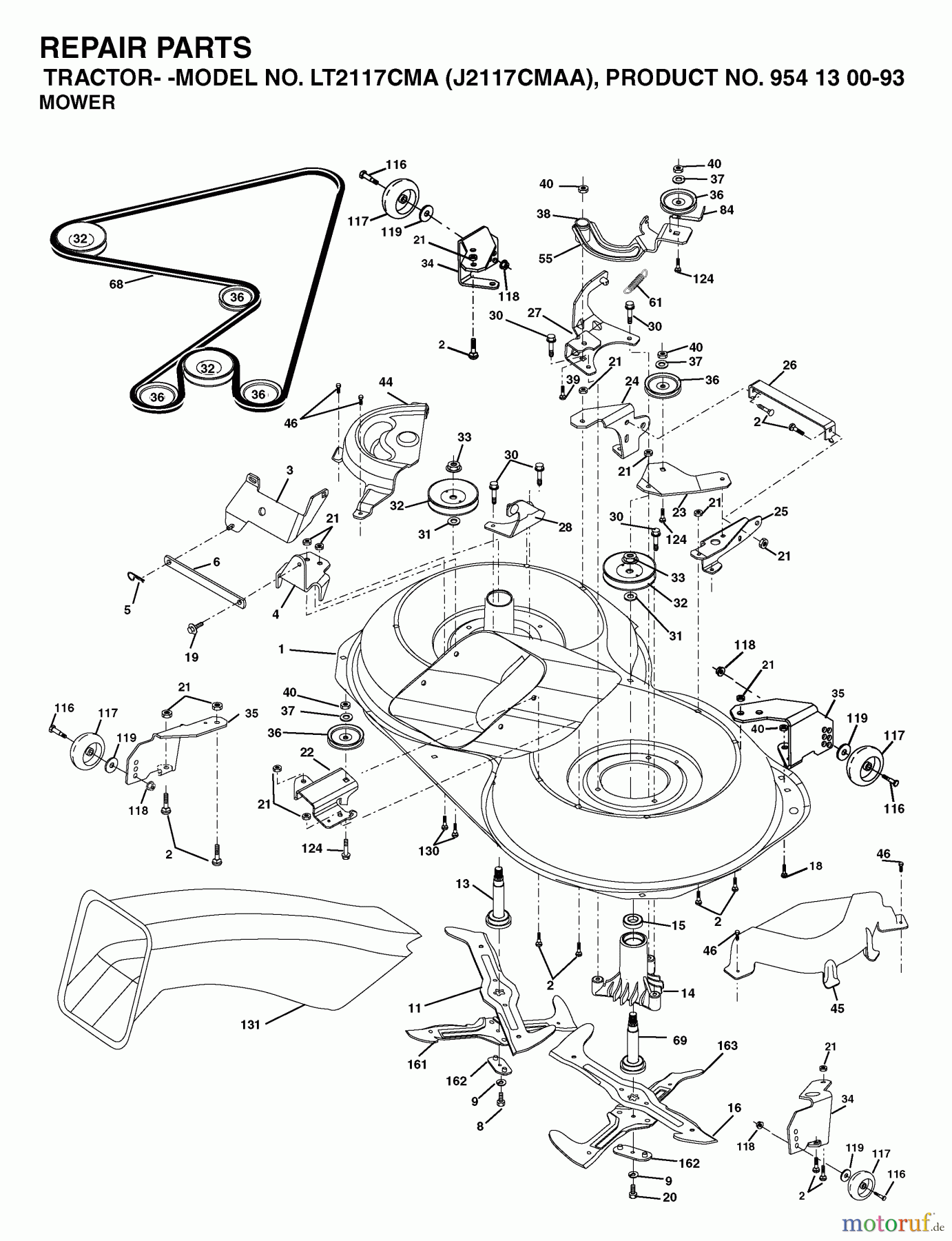 Jonsered Rasen und Garten Traktoren LT2117 CMA (J2117CMAA, 954130093) - Jonsered Lawn & Garden Tractor (2003-01) MOWER DECK / CUTTING DECK
