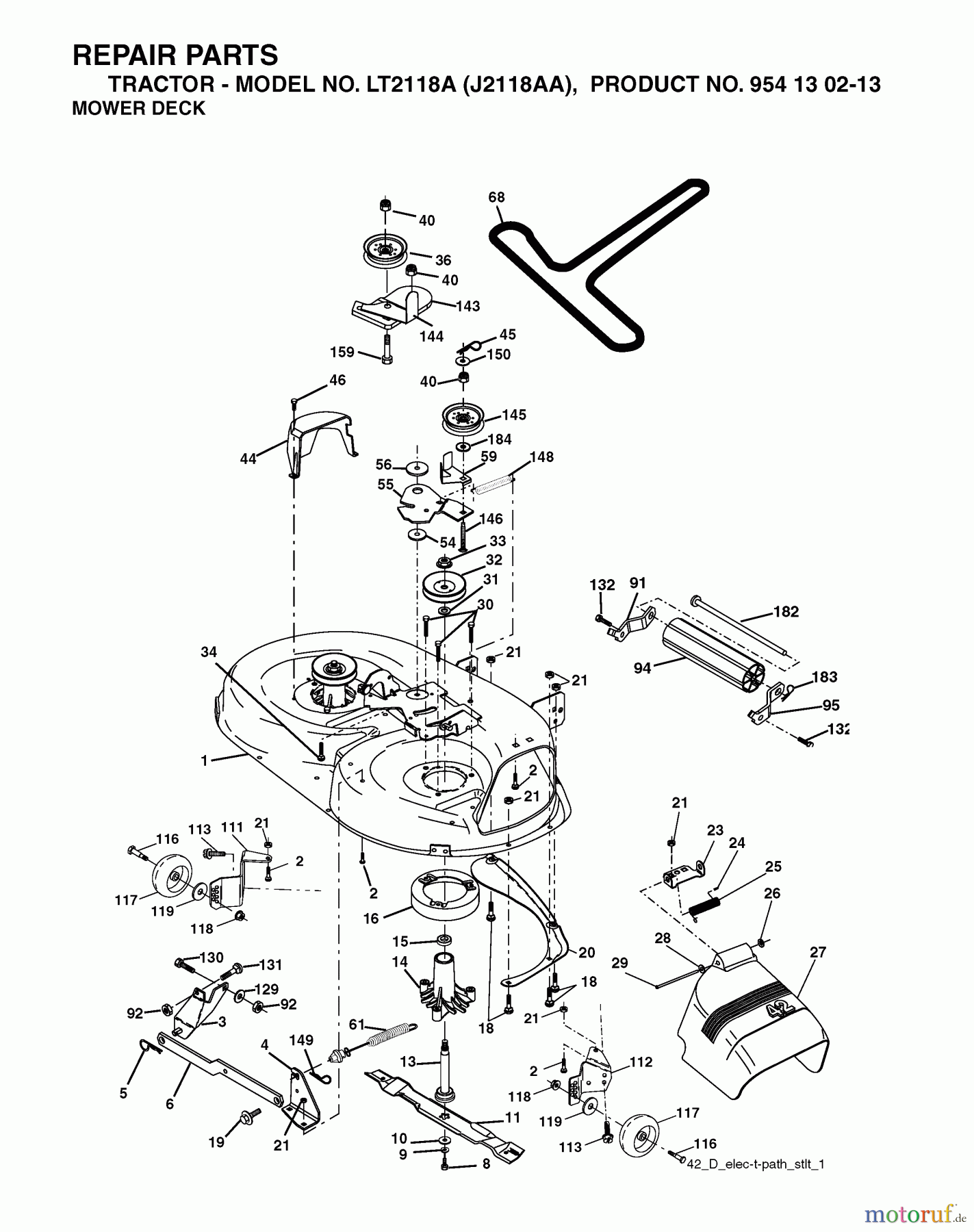 Jonsered Rasen und Garten Traktoren LT2118 A (J2118AA, 954130213) - Jonsered Lawn & Garden Tractor (2004-01) MOWER DECK / CUTTING DECK