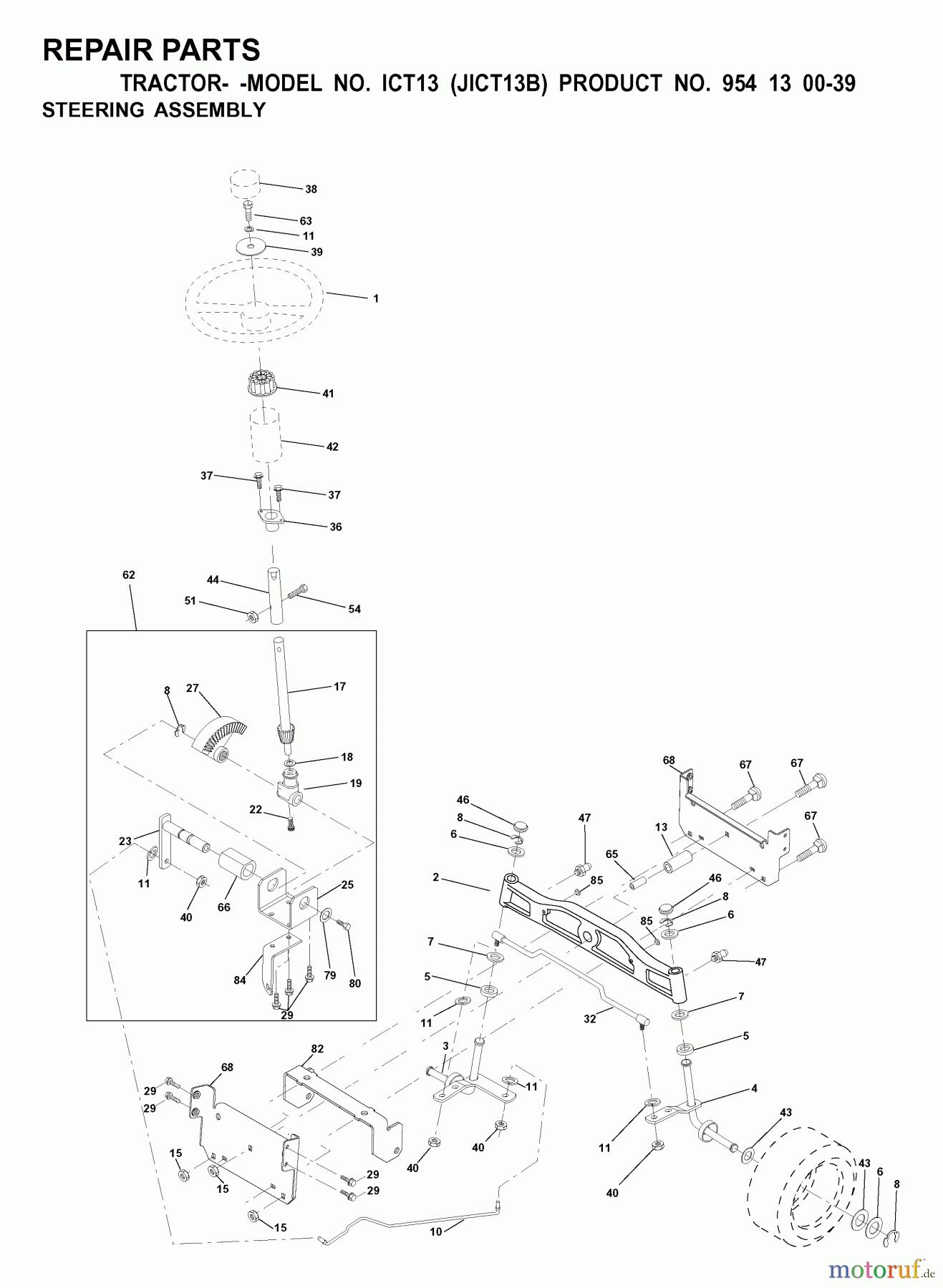  Jonsered Rasen  und Garten Traktoren ICT13 (JICT13B, 954130039) - Jonsered Lawn & Garden Tractor (2000-02) STEERING