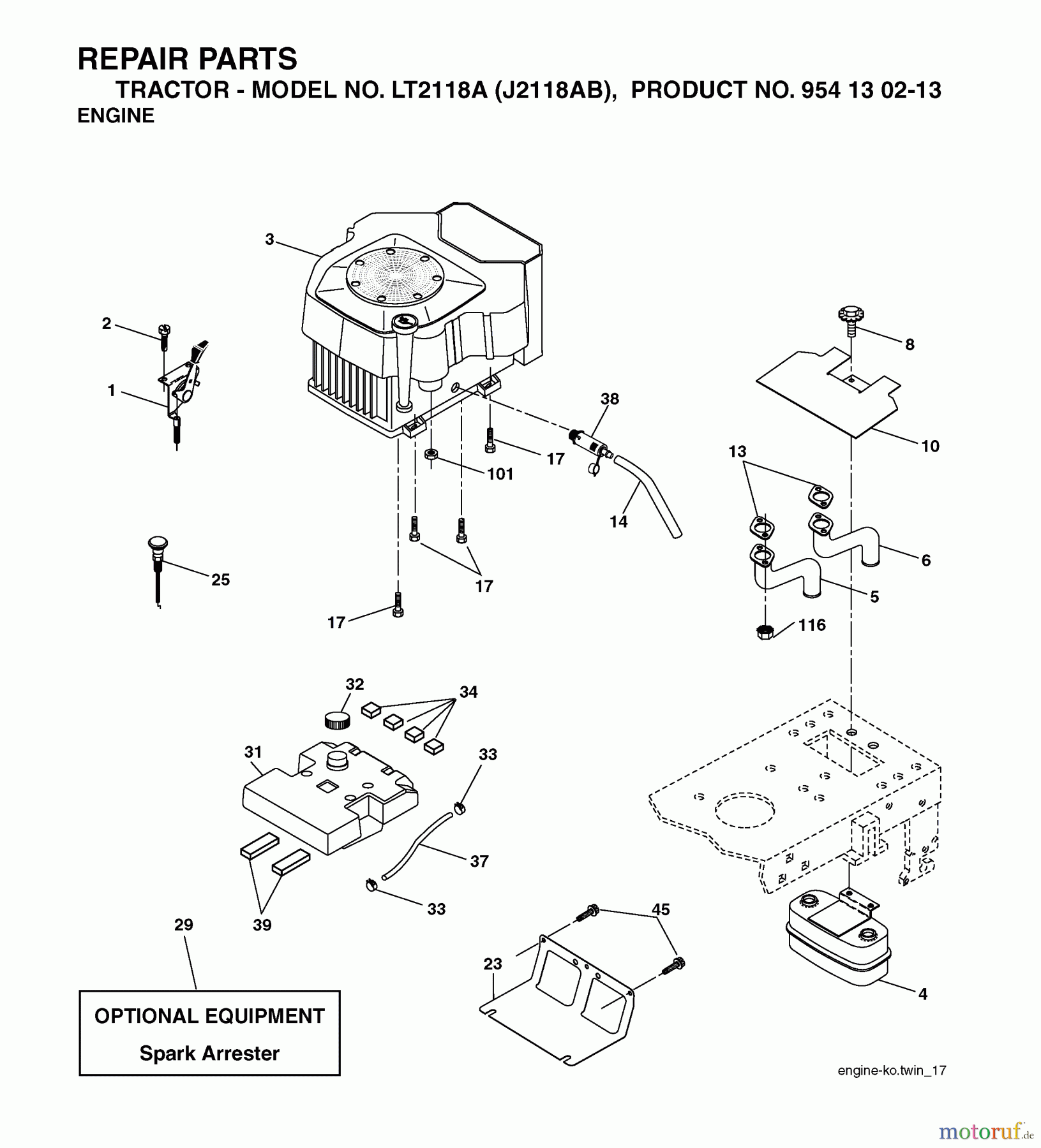 Jonsered Rasen und Garten Traktoren LT2118 A (J2118AB, 954130213) - Jonsered Lawn & Garden Tractor (2004-06) ENGINE