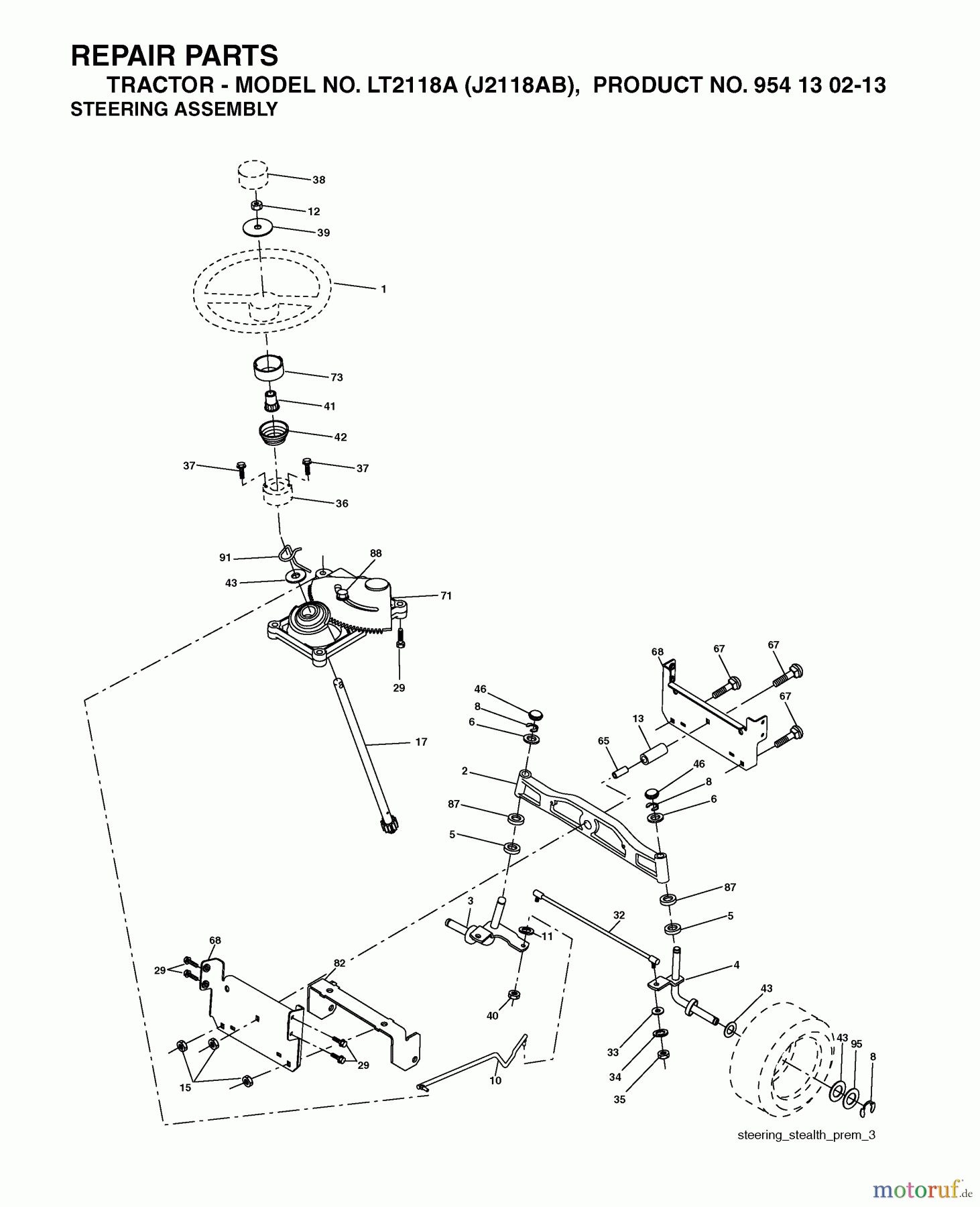  Jonsered Rasen  und Garten Traktoren LT2118 A (J2118AB, 954130213) - Jonsered Lawn & Garden Tractor (2004-06) STEERING
