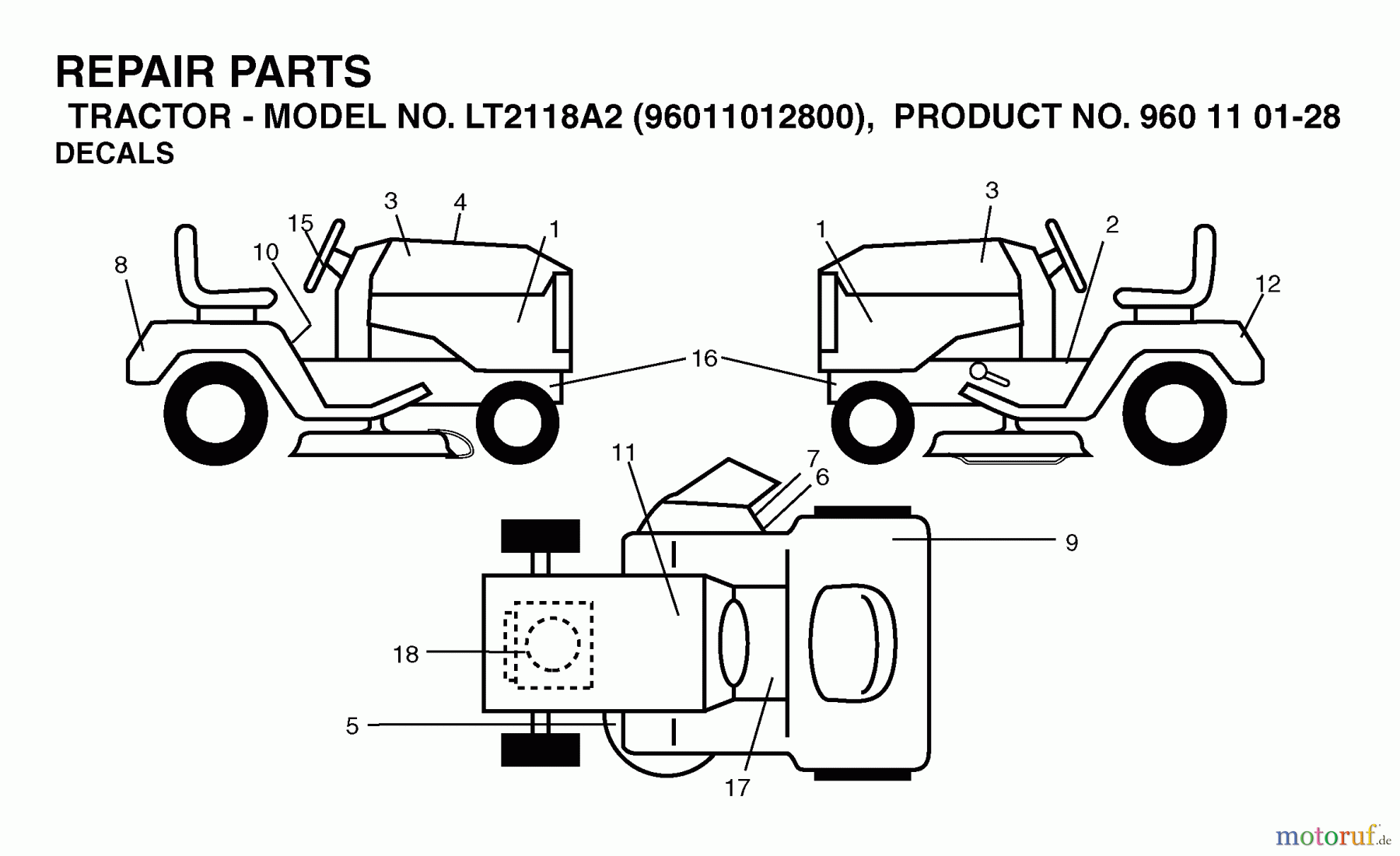 Jonsered Rasen und Garten Traktoren LT2118 A2 (96011012800) - Jonsered Lawn & Garden Tractor (2006-02) DECALS