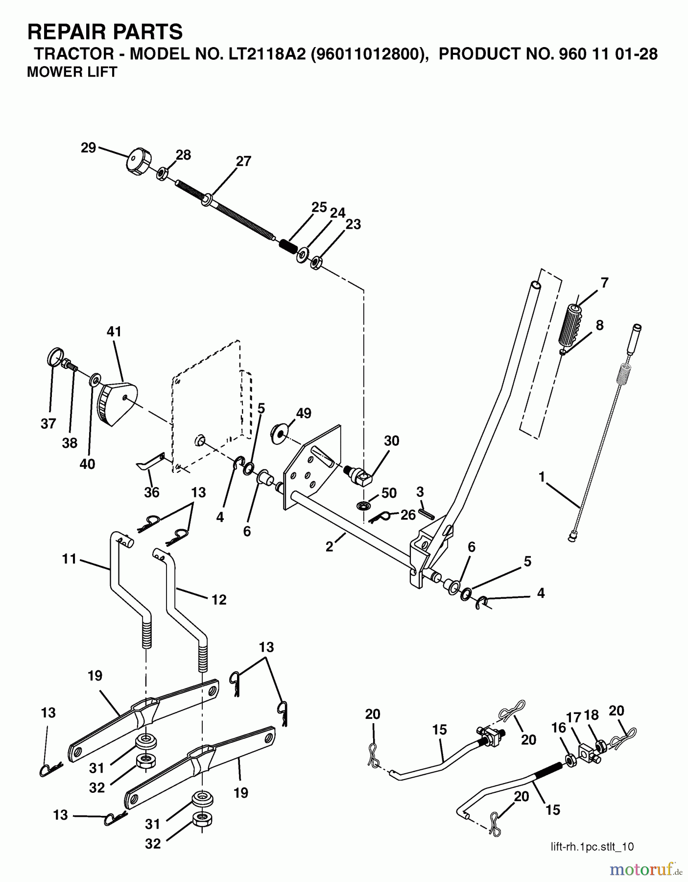  Jonsered Rasen  und Garten Traktoren LT2118 A2 (96011012800) - Jonsered Lawn & Garden Tractor (2006-02) MOWER LIFT / DECK LIFT