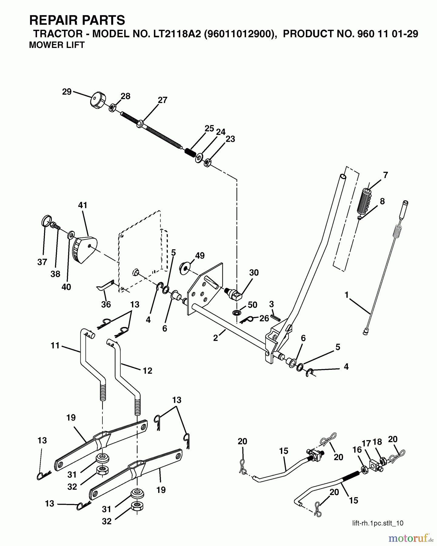  Jonsered Rasen  und Garten Traktoren LT2118 A2 (96011012900) - Jonsered Lawn & Garden Tractor (2006-01) MOWER LIFT / DECK LIFT