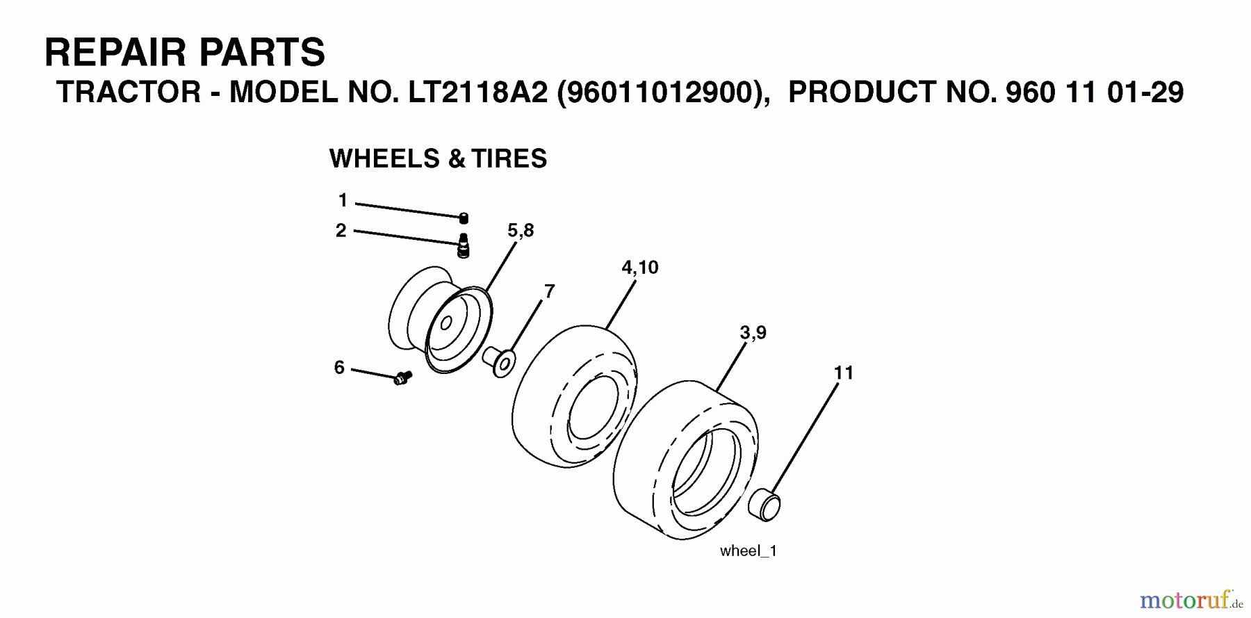 Jonsered Rasen und Garten Traktoren LT2118 A2 (96011012900) - Jonsered Lawn & Garden Tractor (2006-01) WHEELS TIRES