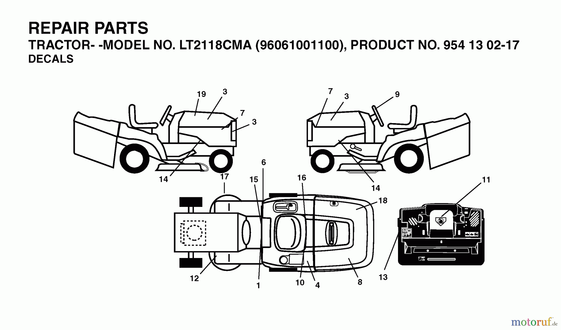 Jonsered Rasen und Garten Traktoren LT2118 CMA (96061001100) - Jonsered Lawn & Garden Tractor (2005-01) DECALS