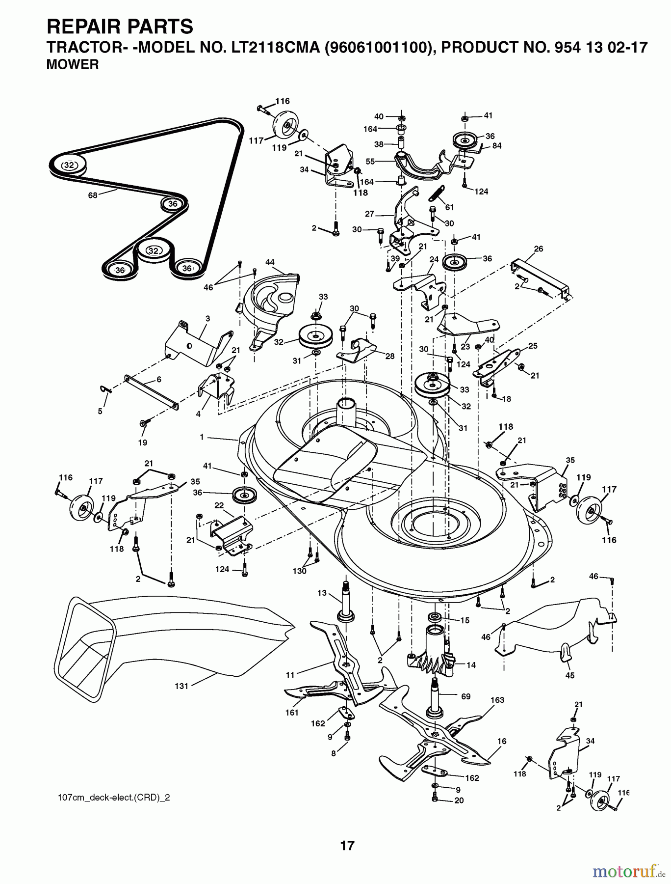 Jonsered Rasen und Garten Traktoren LT2118 CMA (96061001100) - Jonsered Lawn & Garden Tractor (2005-01) MOWER DECK / CUTTING DECK