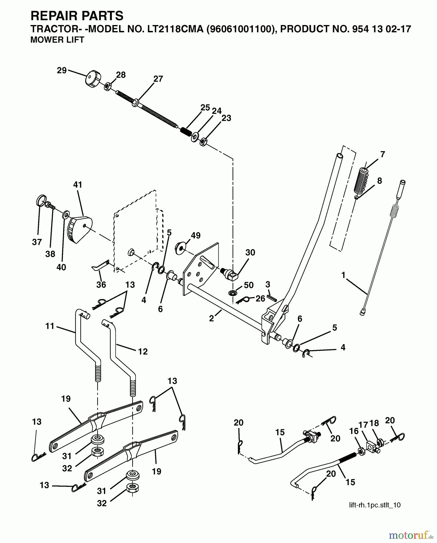Jonsered Rasen und Garten Traktoren LT2118 CMA (96061001100) - Jonsered Lawn & Garden Tractor (2005-01) MOWER LIFT / DECK LIFT