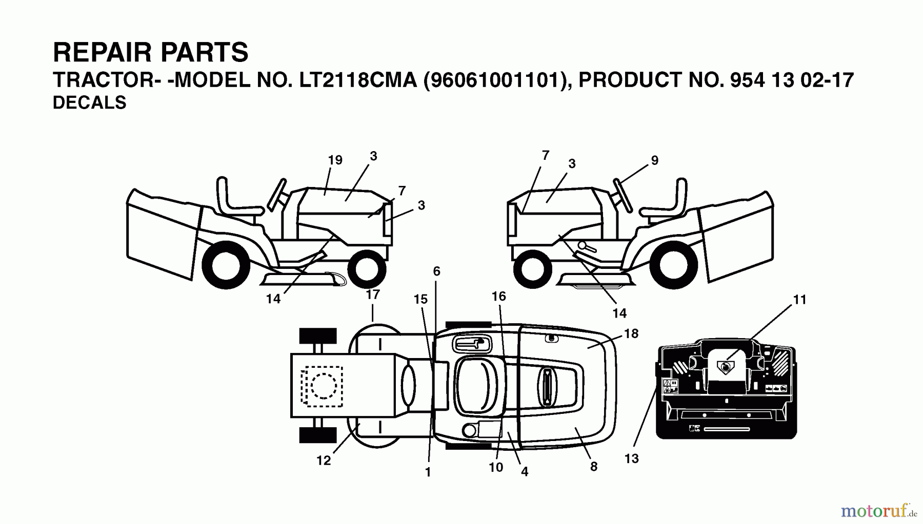 Jonsered Rasen und Garten Traktoren LT2118 CMA (96061001101) - Jonsered Lawn & Garden Tractor (2005-04) DECALS