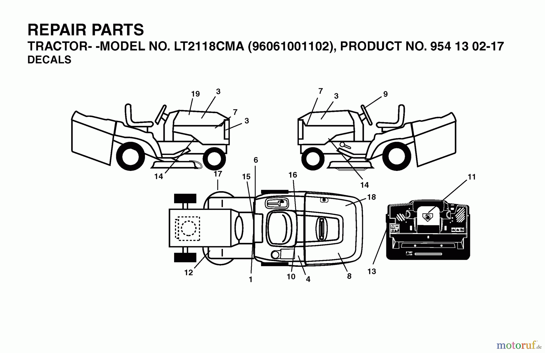 Jonsered Rasen und Garten Traktoren LT2118 CMA (96061001102) - Jonsered Lawn & Garden Tractor (2005-05) DECALS