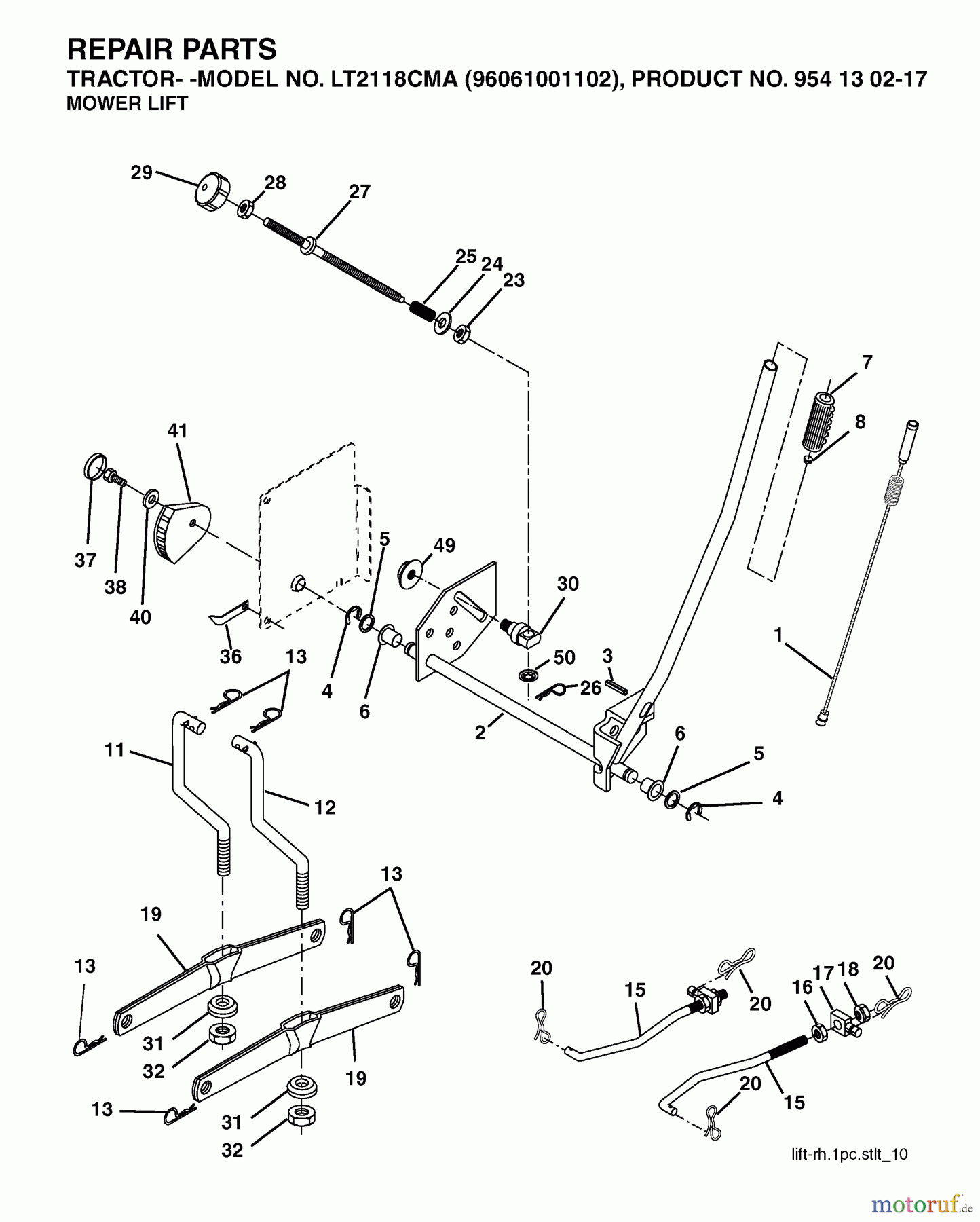 Jonsered Rasen und Garten Traktoren LT2118 CMA (96061001102) - Jonsered Lawn & Garden Tractor (2005-05) MOWER LIFT / DECK LIFT