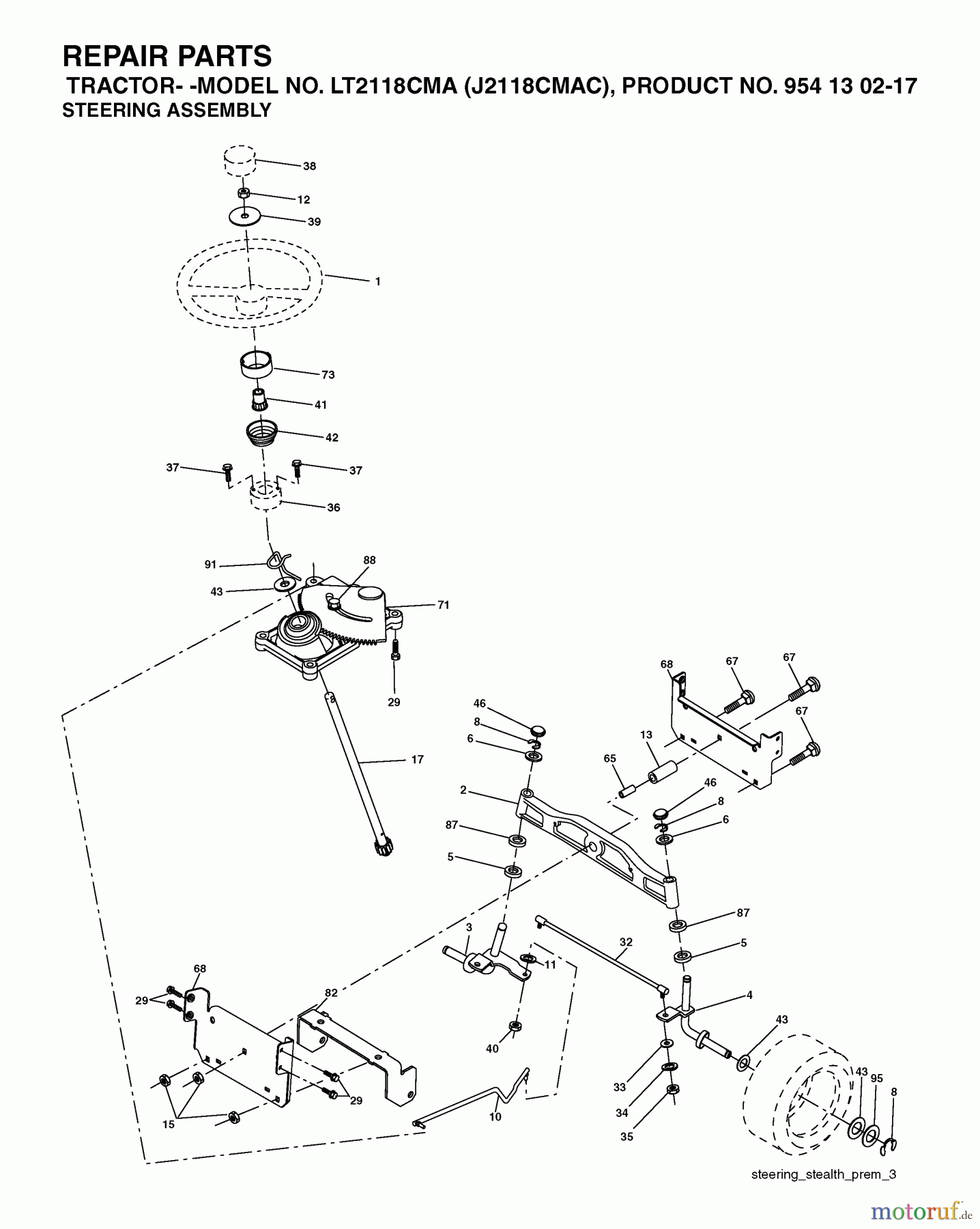 Jonsered Rasen und Garten Traktoren LT2118 CMA (J2118CMAC, 954130217) - Jonsered Lawn & Garden Tractor (2004-06) STEERING